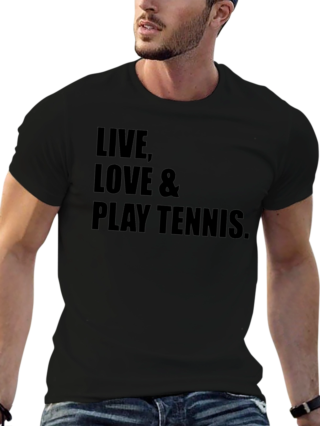 Live Love & Play Tennis T-Shirt - Black