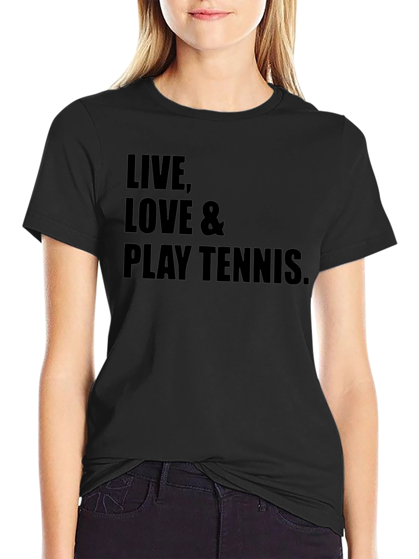 Live Love & Play Tennis T-Shirt - Black