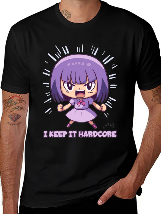 I Keep It Hardcore Anime Girl Black T-Shirt