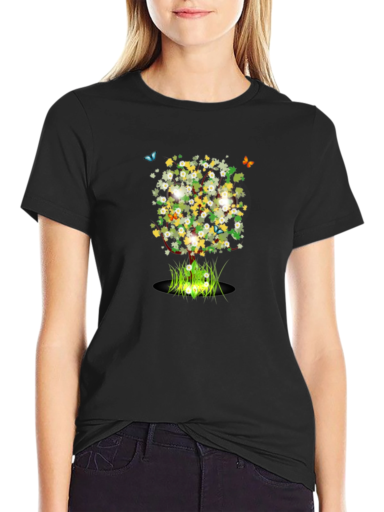 Nature Tree Graphic Black T-Shirt