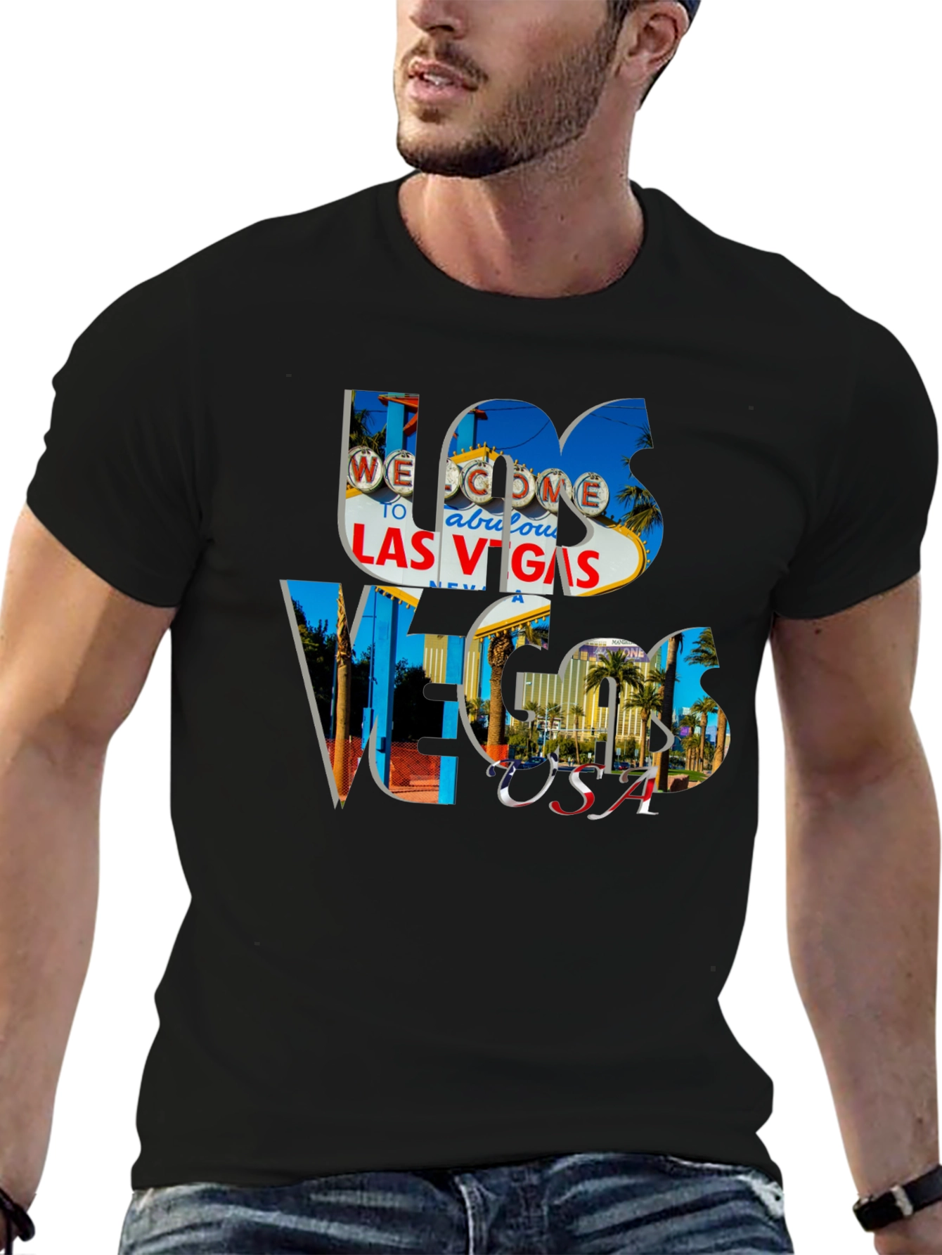 Las Vegas Graphic Print Black T-Shirt