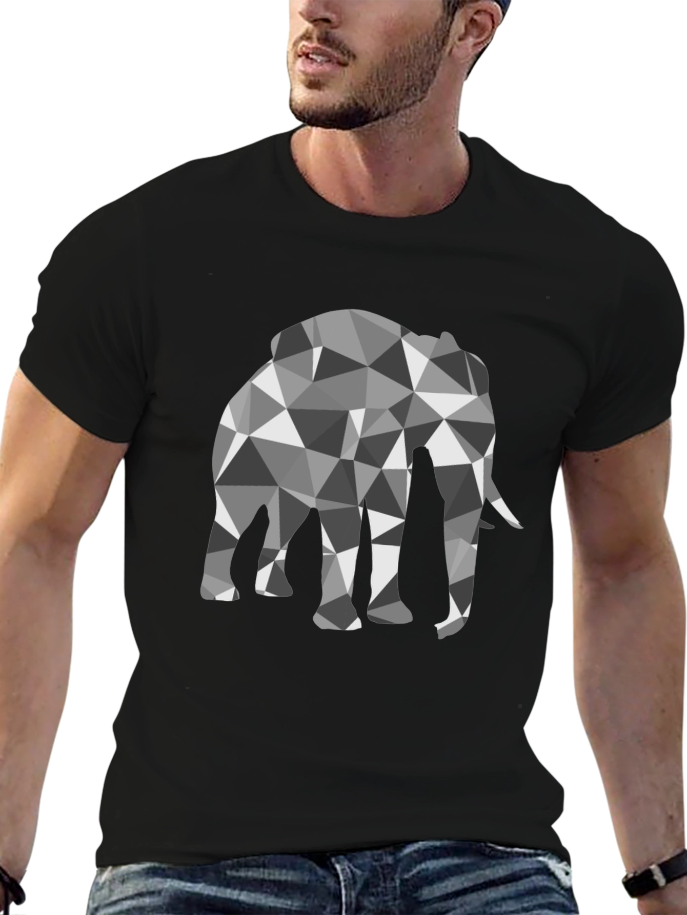 Geometric Elephant Graphic Black T-Shirt