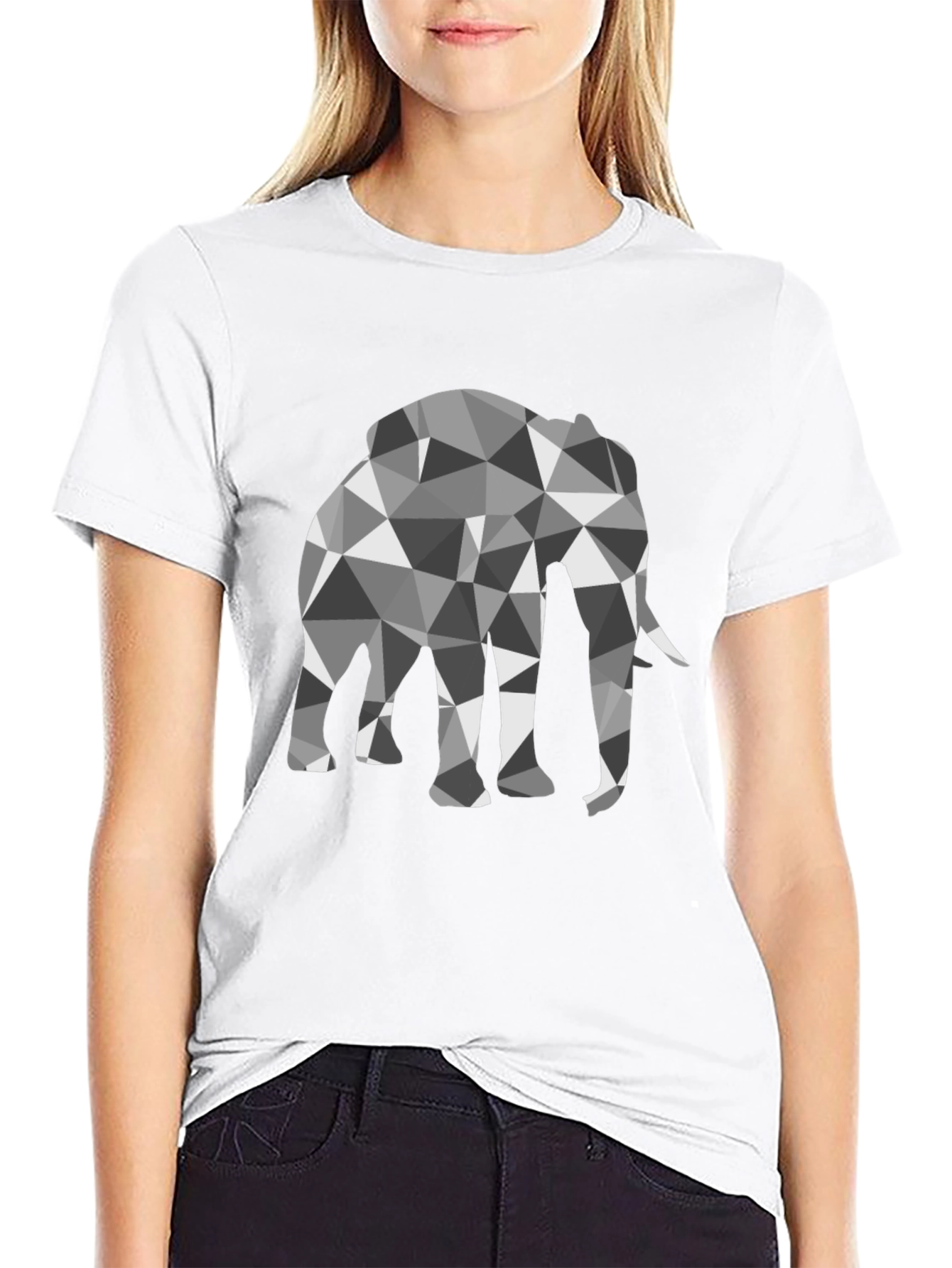 Geometric Elephant Graphic Black T-Shirt