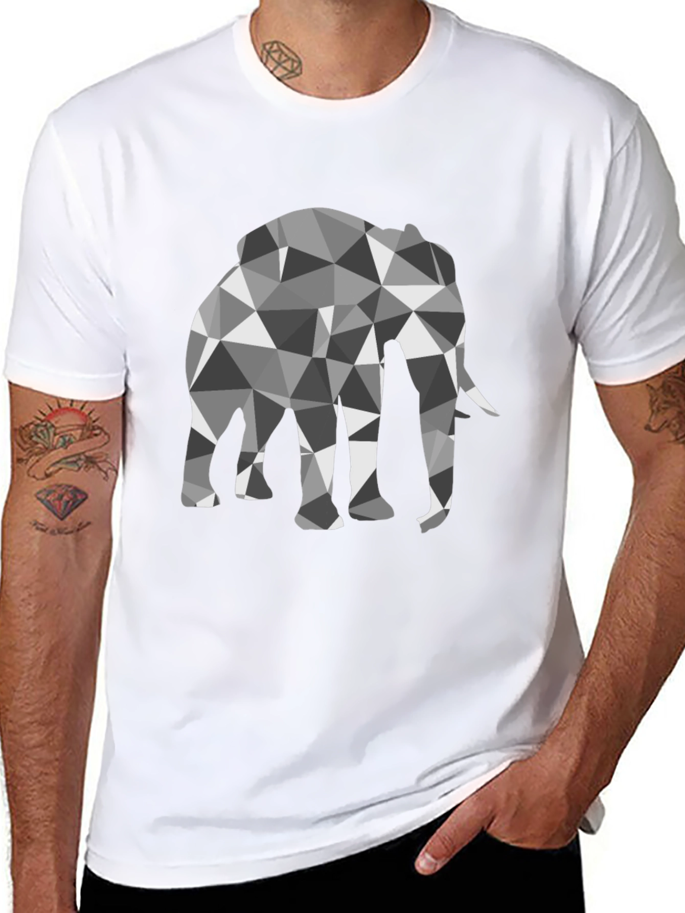 Geometric Elephant Graphic Black T-Shirt