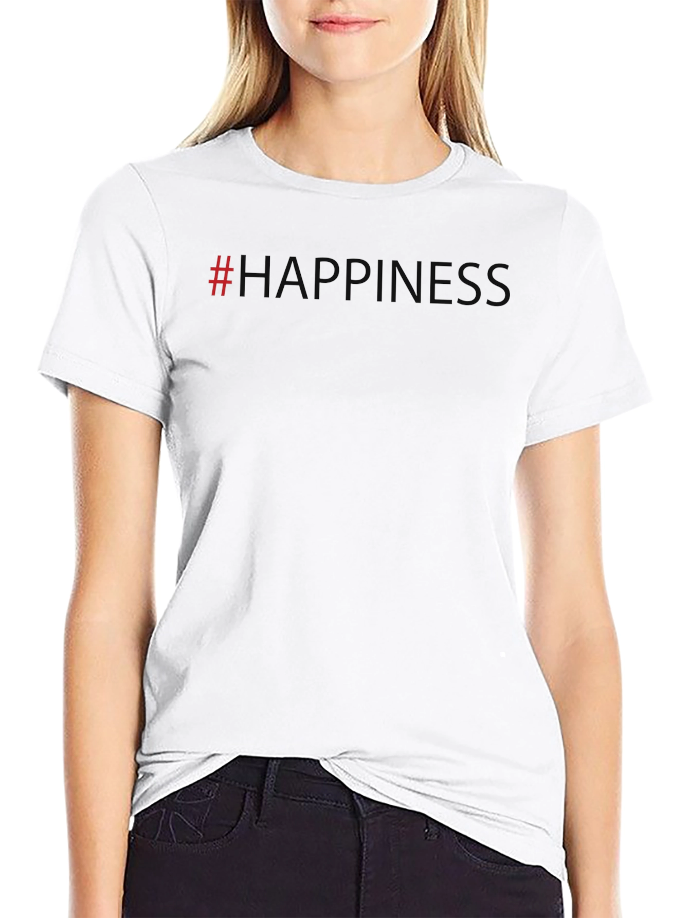 Black #Happiness Graphic Tee - Casual Style