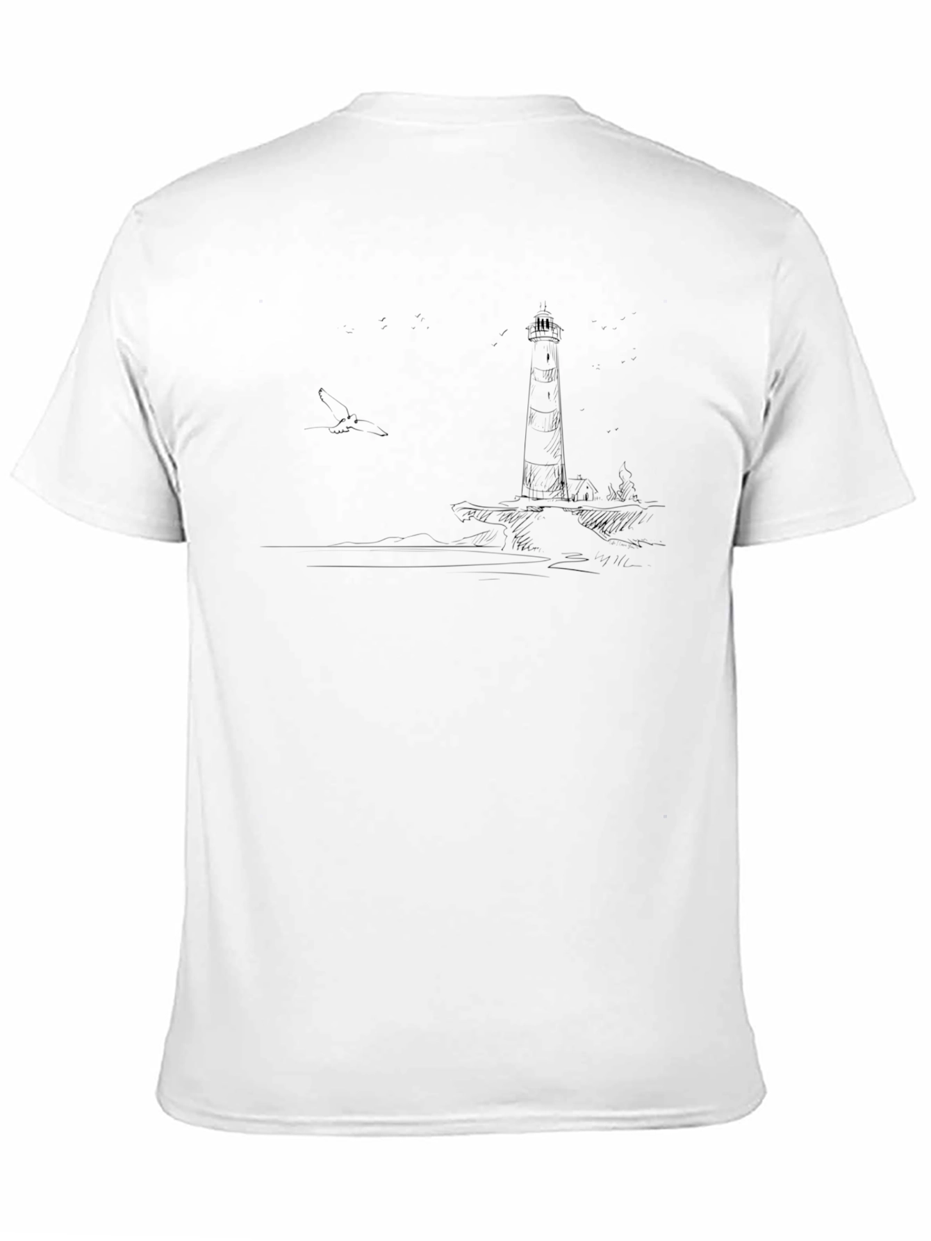 Coastal Lighthouse Graphic Tee - Black Cotton T-Shirt