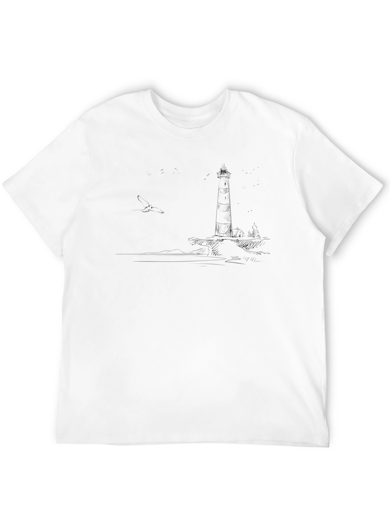 Coastal Lighthouse Graphic Tee - Black Cotton T-Shirt