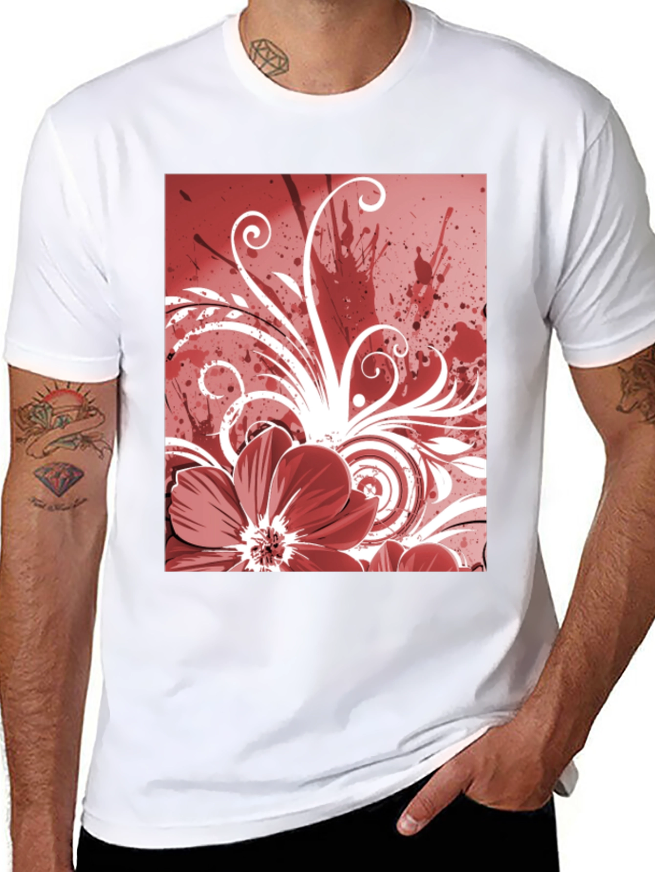 Floral Graphic Print T-Shirt - Black