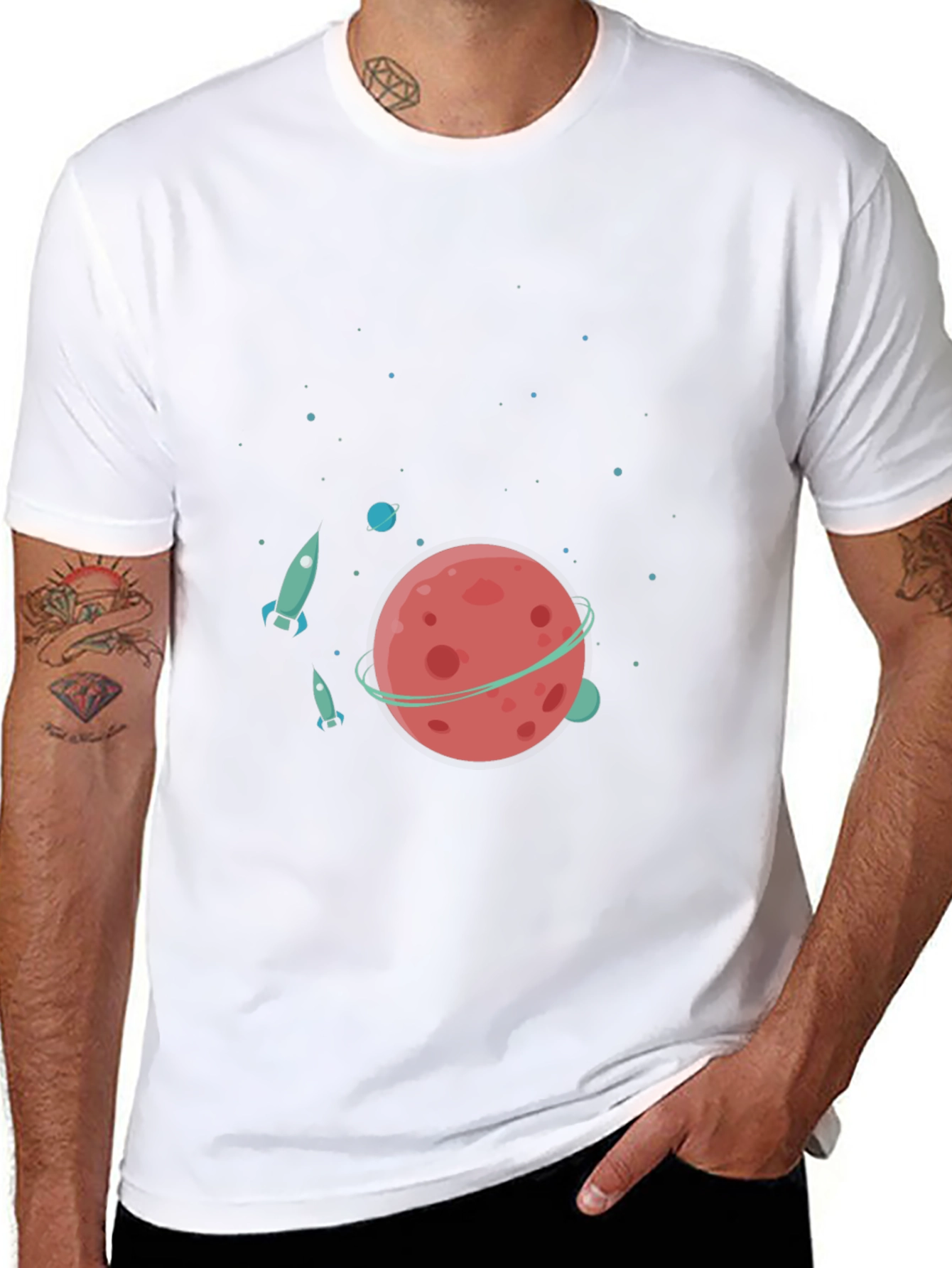 Space Adventure T-Shirt - Planet & Rocket Design