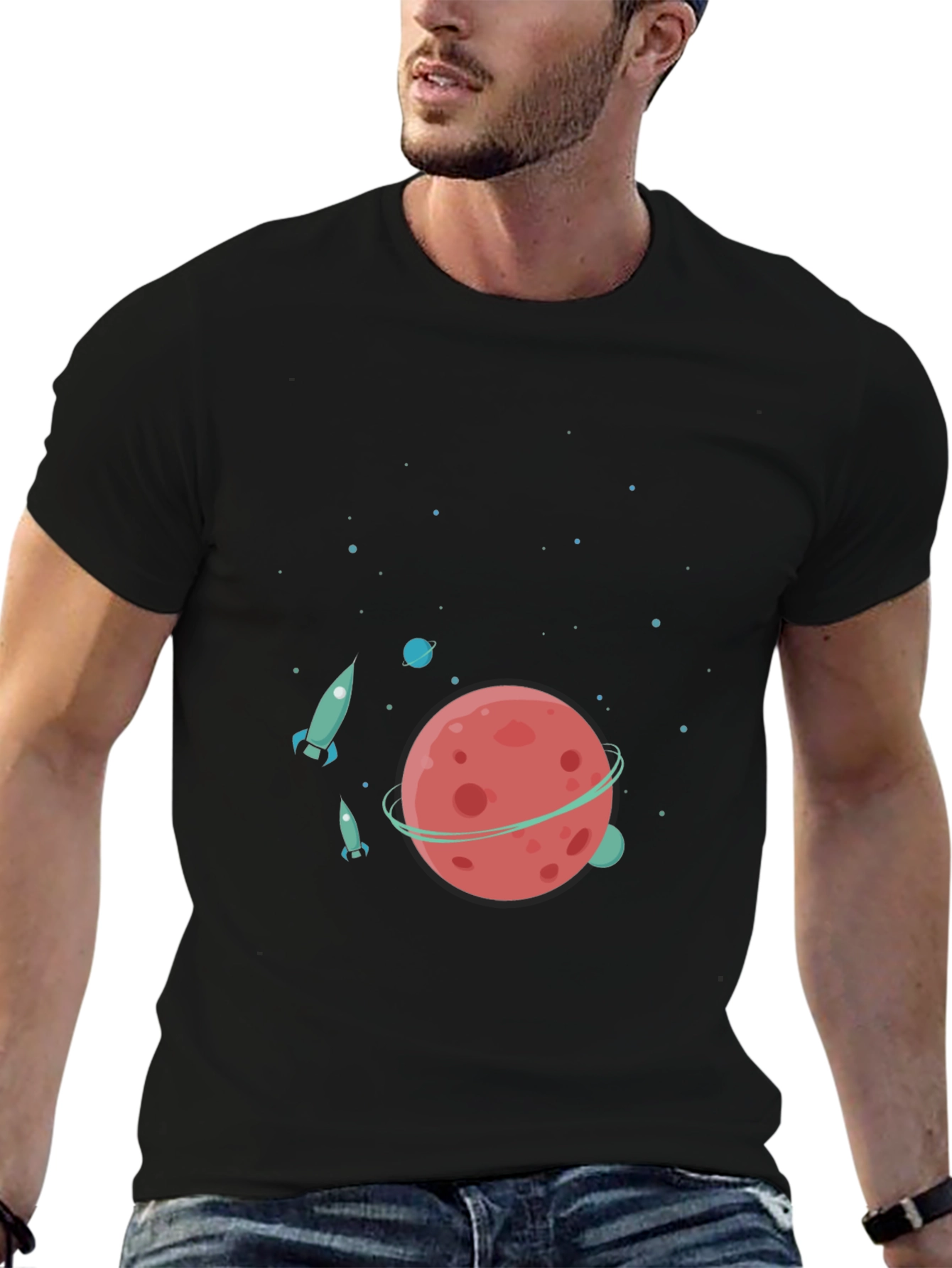 Space Adventure T-Shirt - Planet & Rocket Design