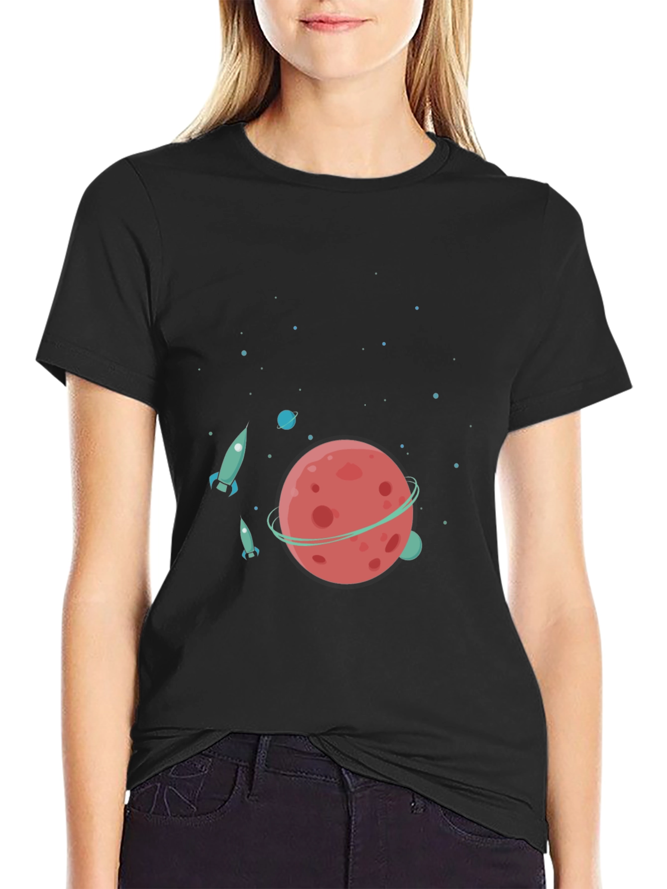 Space Adventure T-Shirt - Planet & Rocket Design