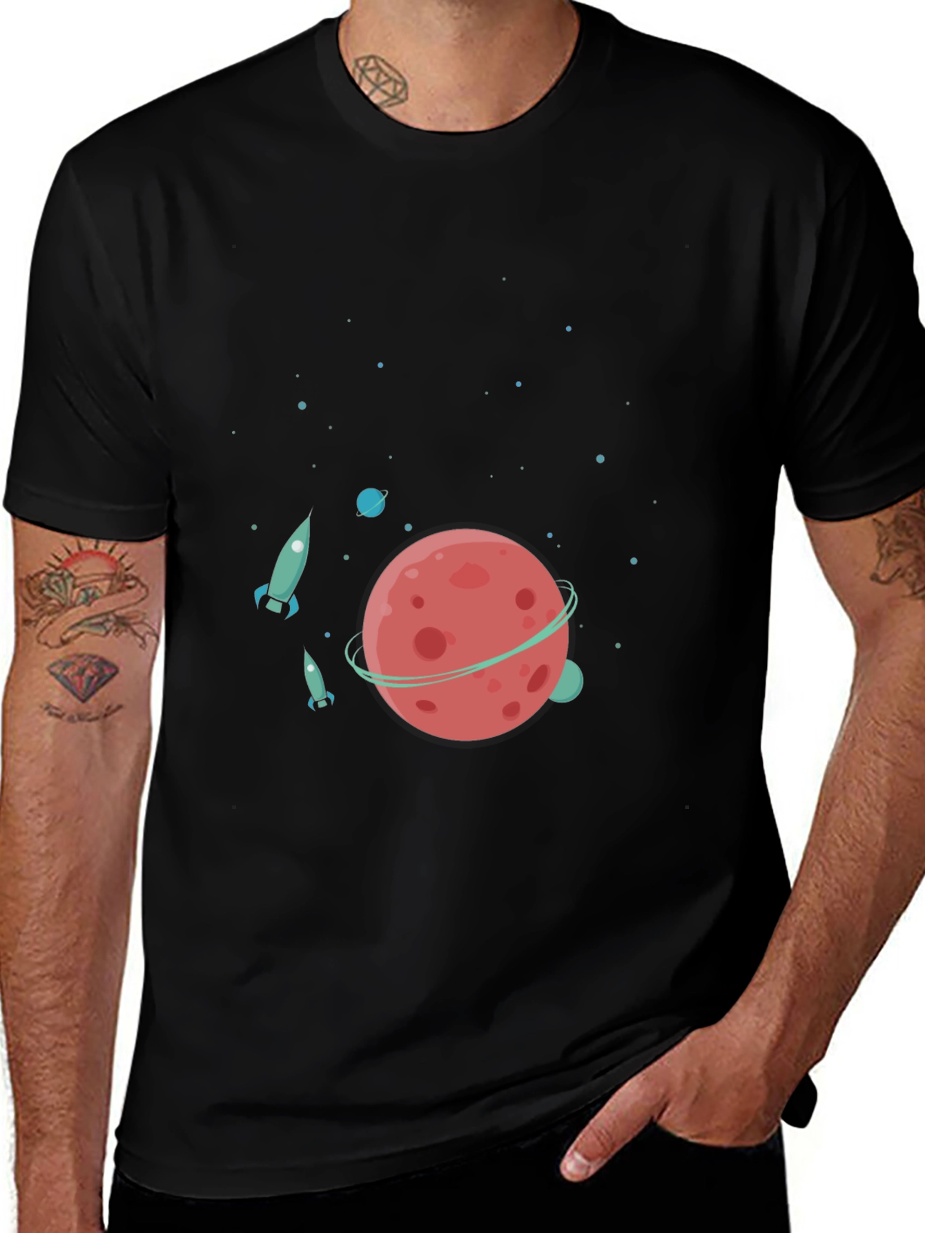 Space Adventure T-Shirt - Planet & Rocket Design