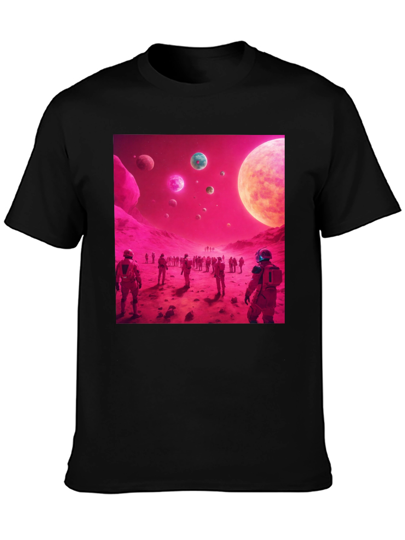 Astronauts on Alien Planet Black T-Shirt