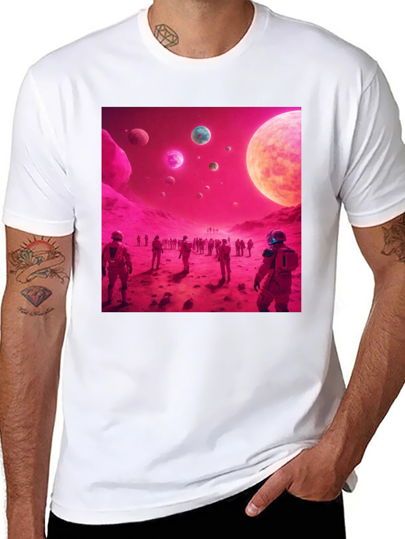 Astronauts on Alien Planet Black T-Shirt
