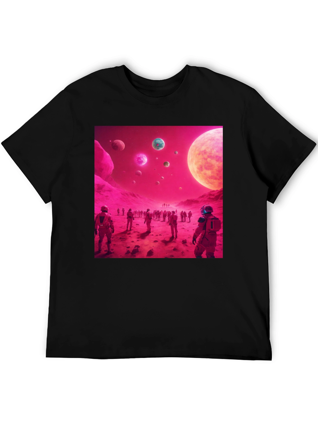 Astronauts on Alien Planet Black T-Shirt