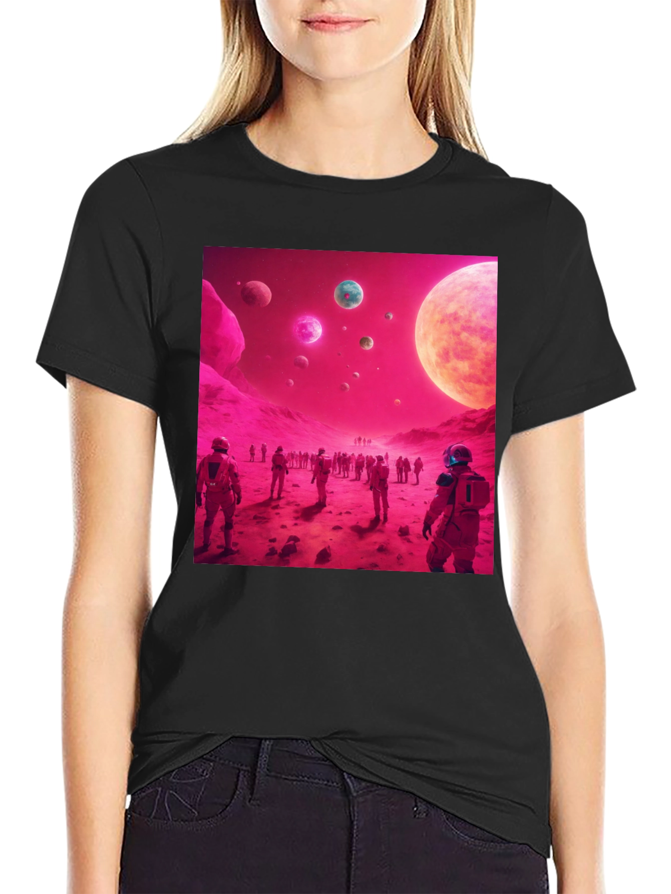 Astronauts on Alien Planet Black T-Shirt