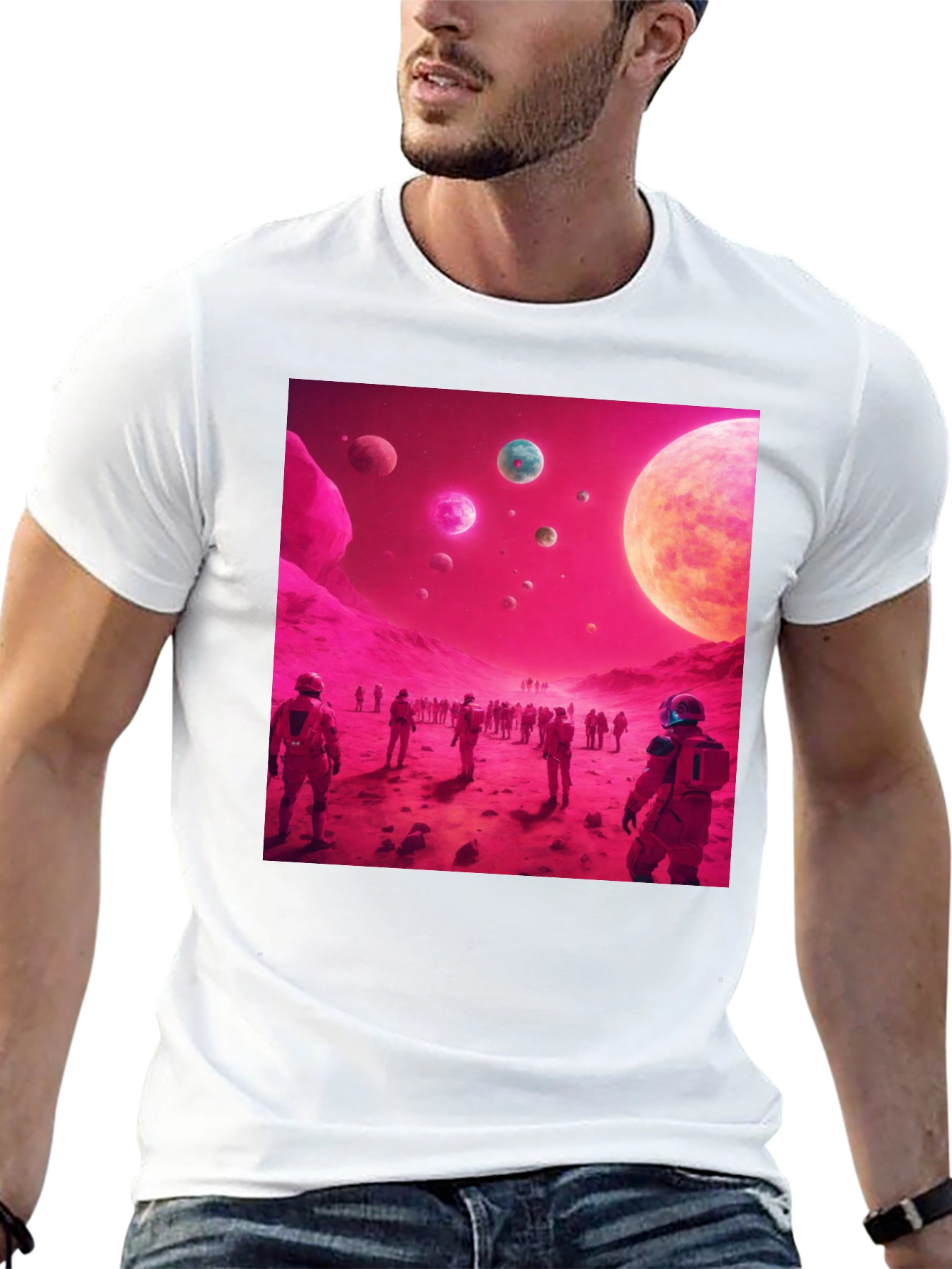 Astronauts on Alien Planet Black T-Shirt