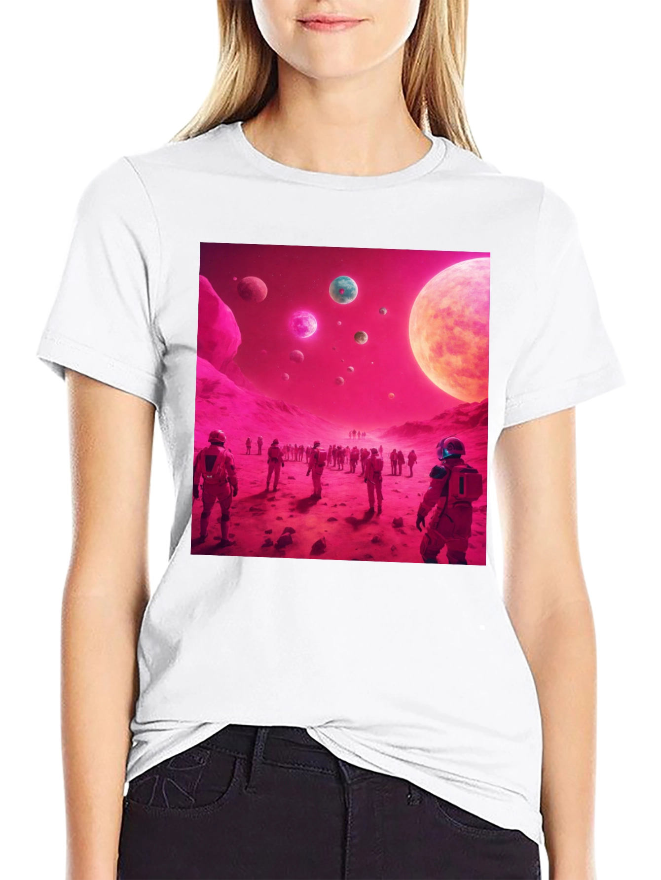 Astronauts on Alien Planet Black T-Shirt