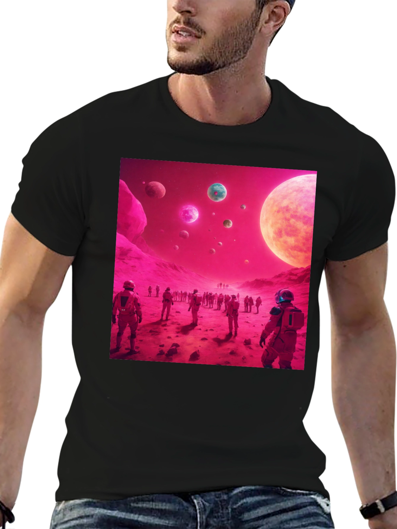 Astronauts on Alien Planet Black T-Shirt