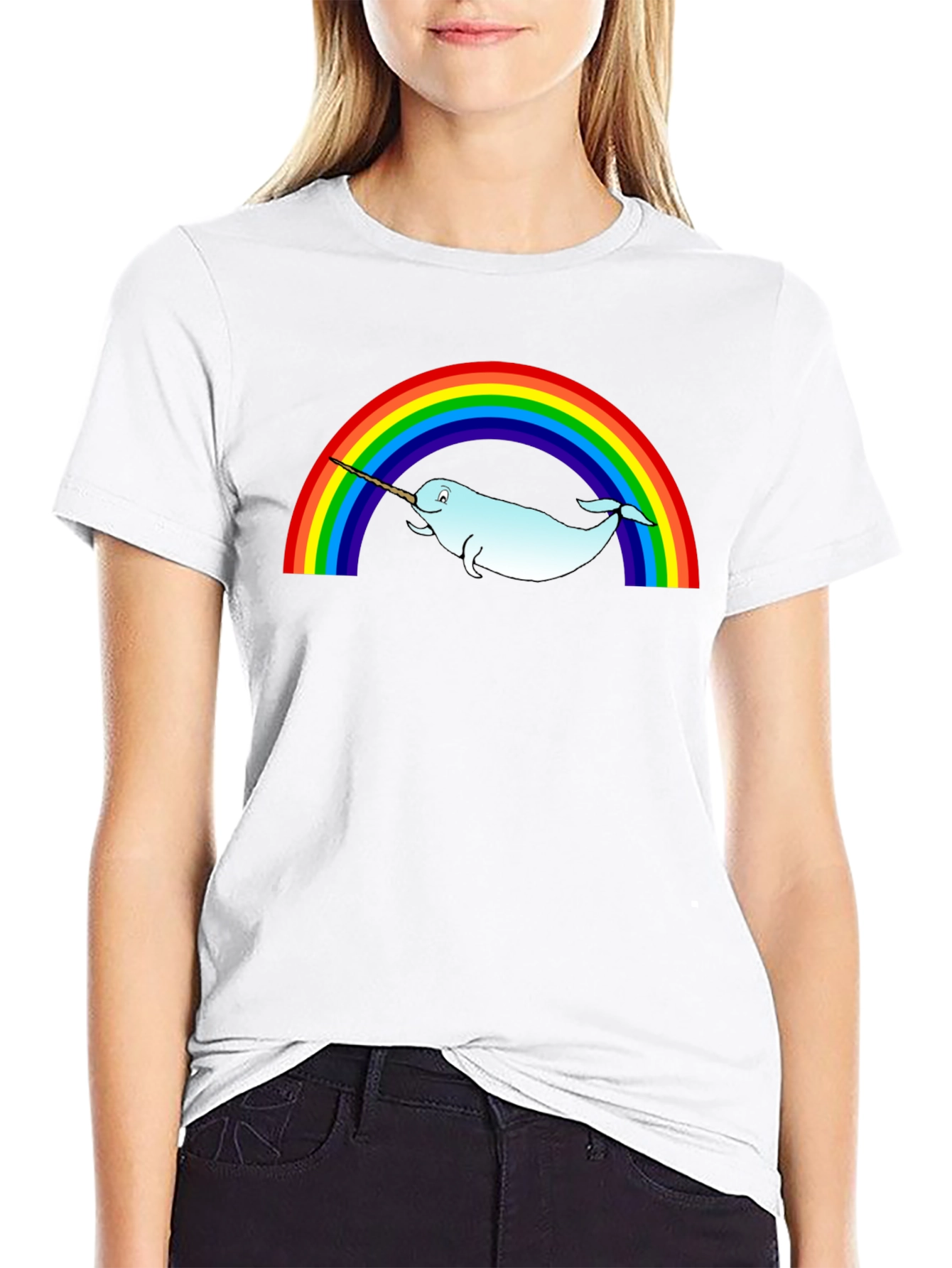 Narwhal Rainbow T-Shirt - Black Cotton Tee