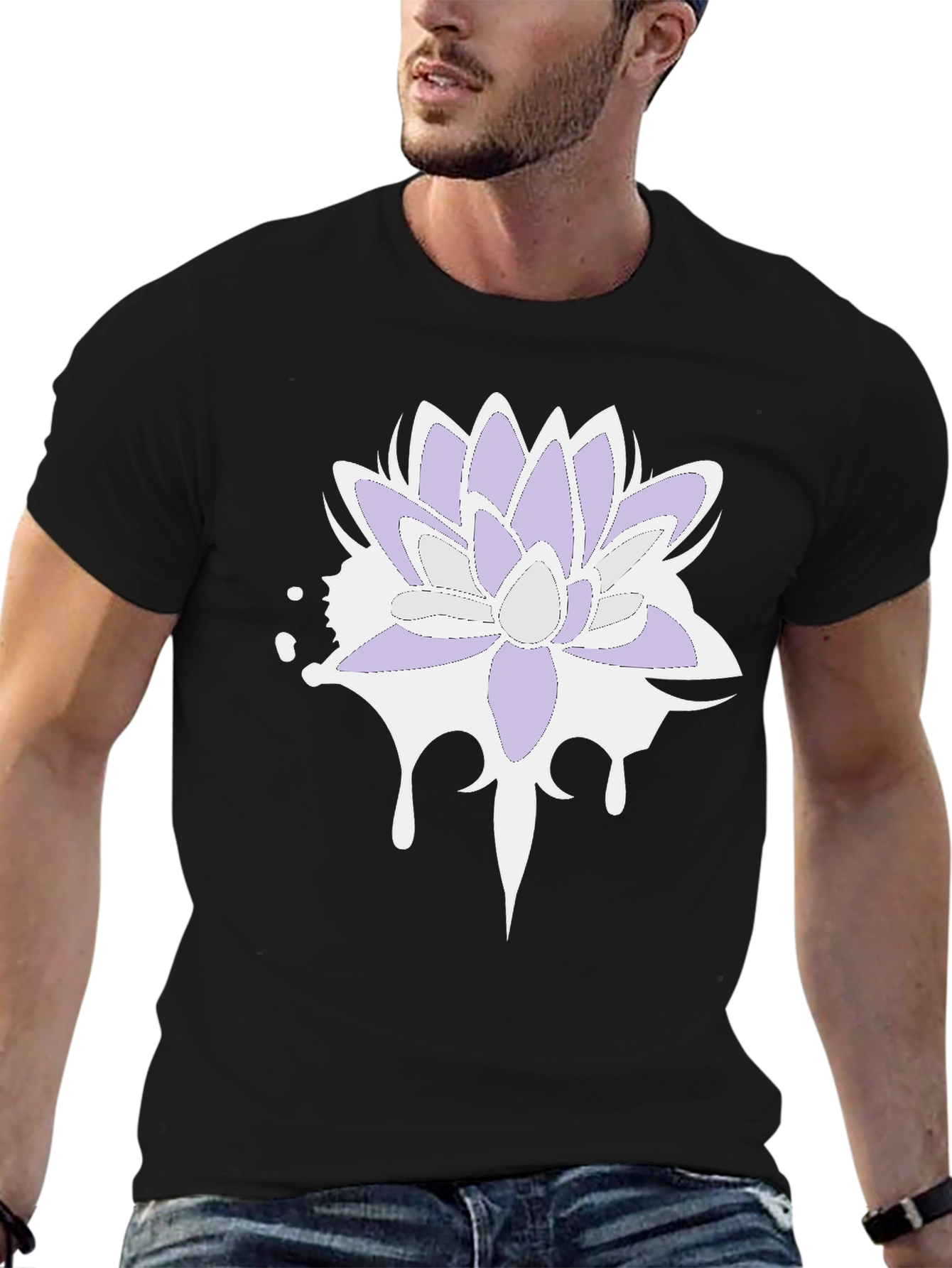 Lotus Flower T-Shirt - Black Cotton Blend Tee