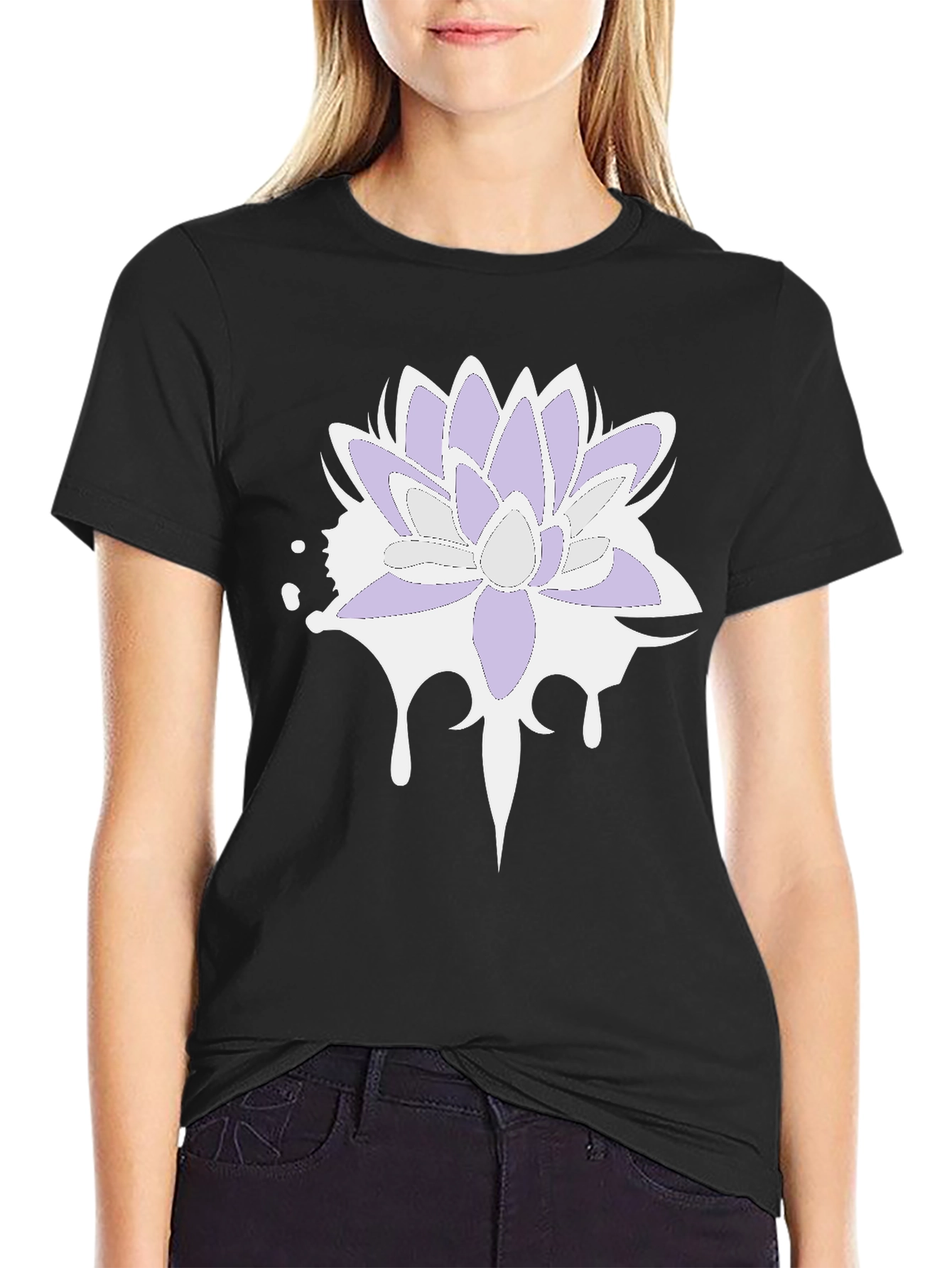 Lotus Flower T-Shirt - Black Cotton Blend Tee