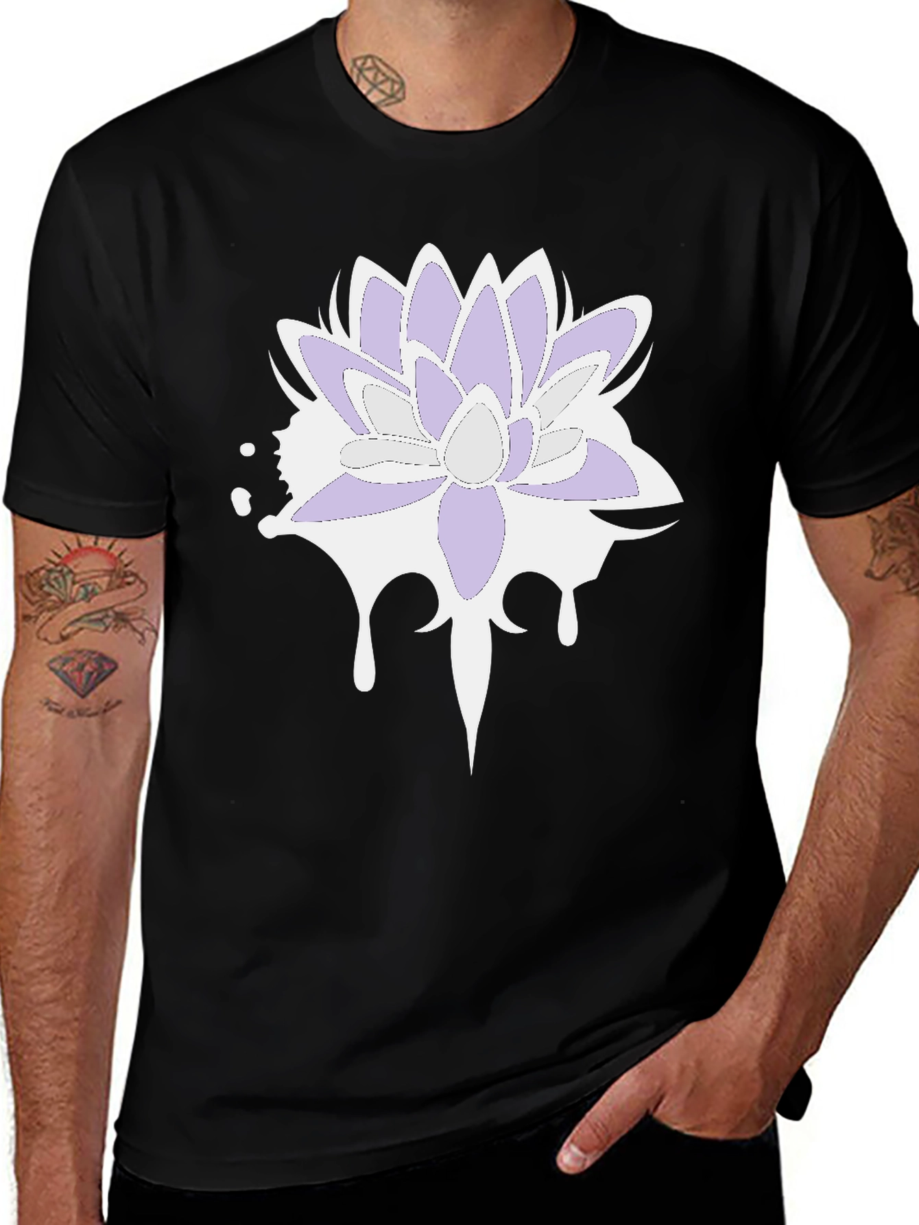 Lotus Flower T-Shirt - Black Cotton Blend Tee