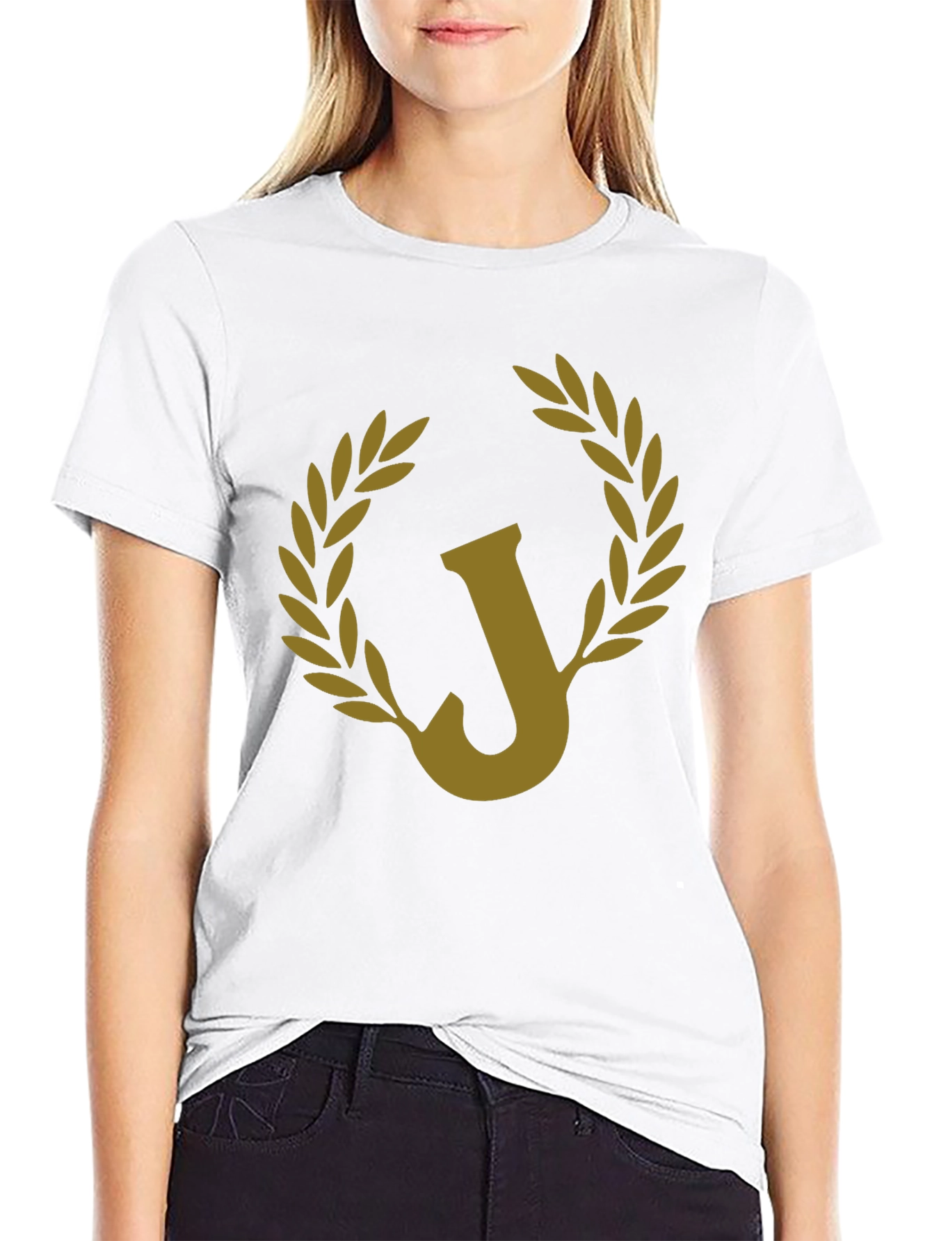 Letter J Laurel Wreath Black Graphic Tee