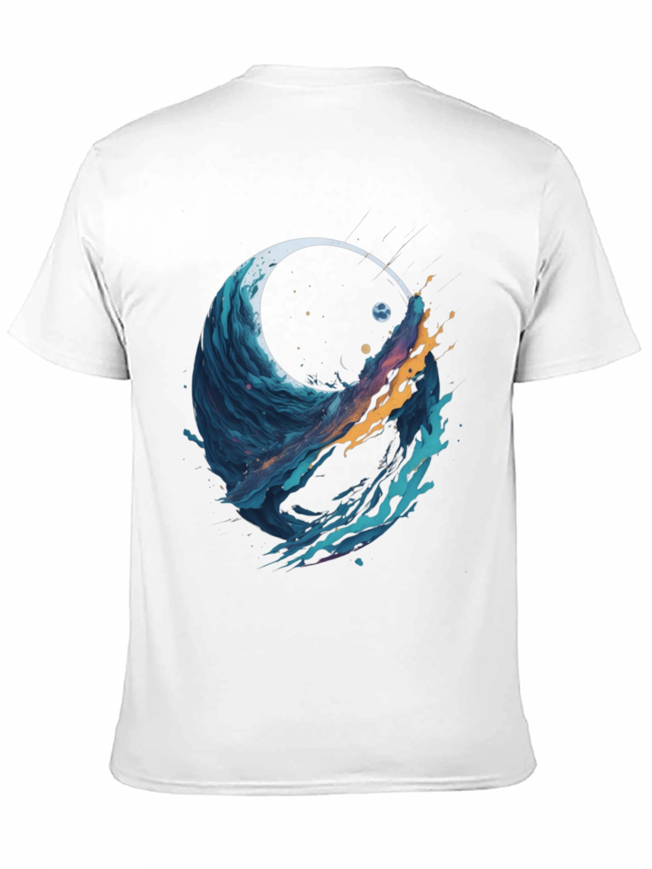 Abstract Wave Graphic Tee - Black Cotton Blend
