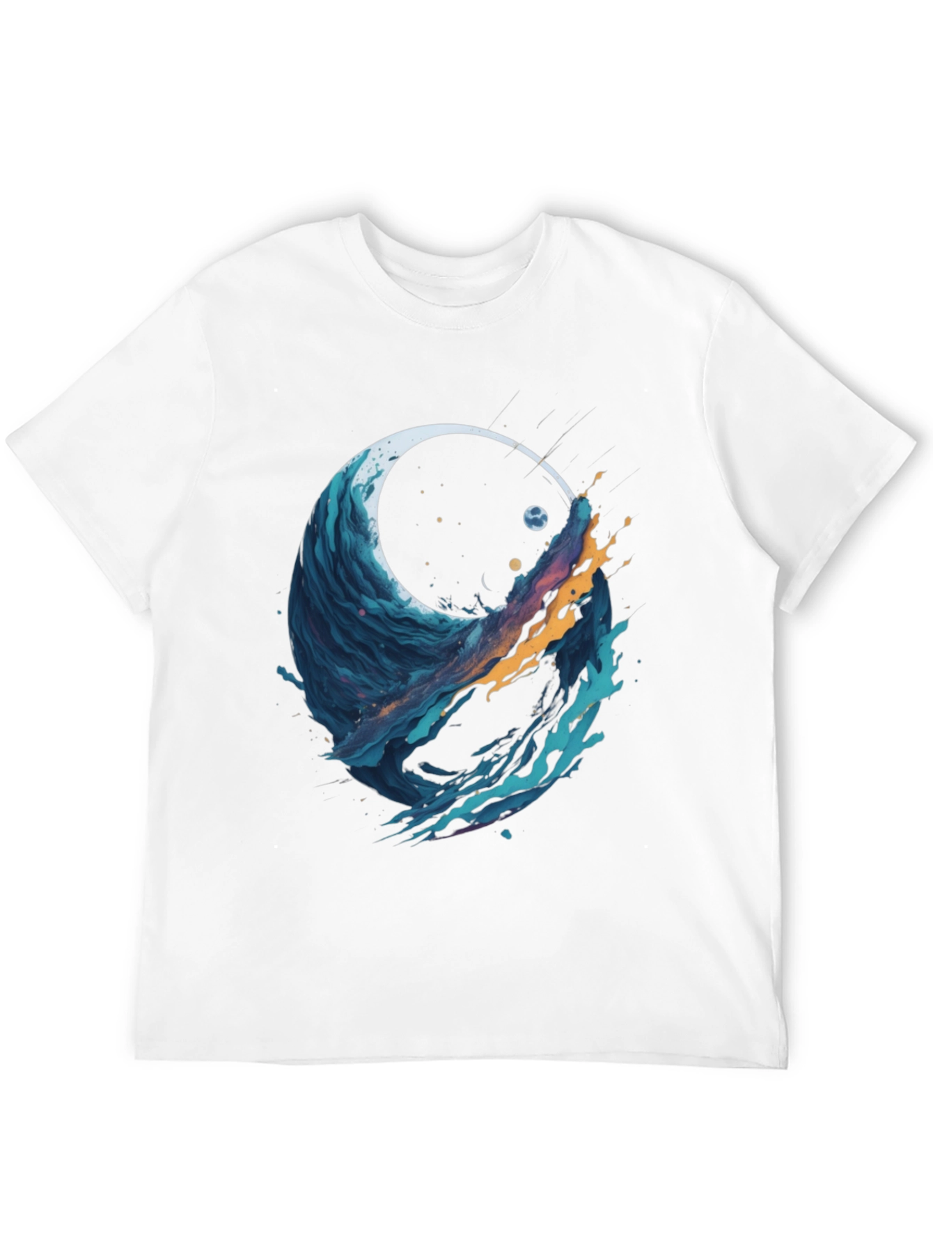 Abstract Wave Graphic Tee - Black Cotton Blend