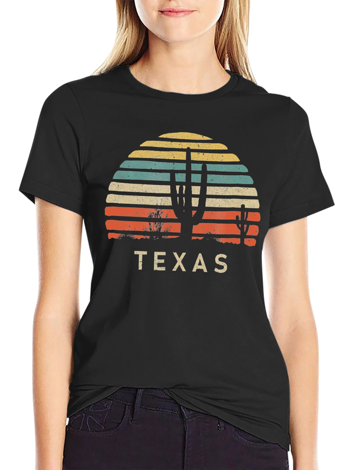 Texas Sunset Cactus Graphic T-Shirt - Retro Style