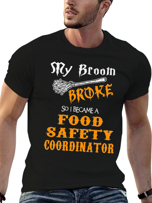 Food Safety Coordinator T-Shirt Halloween Witch Broom