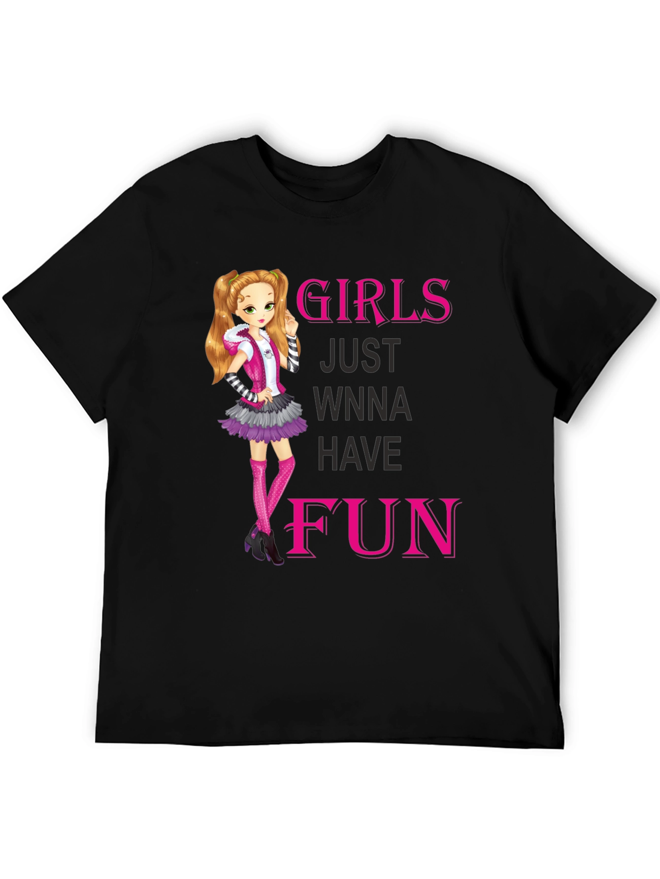 Girls Just Wanna Have Fun Black Graphic Tee