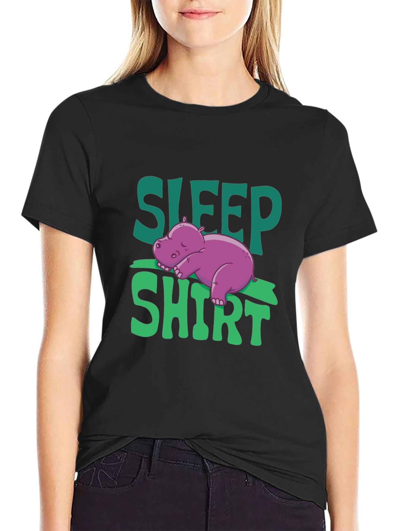 Sleep Shirt Funny Hippo Mens Black T-Shirt