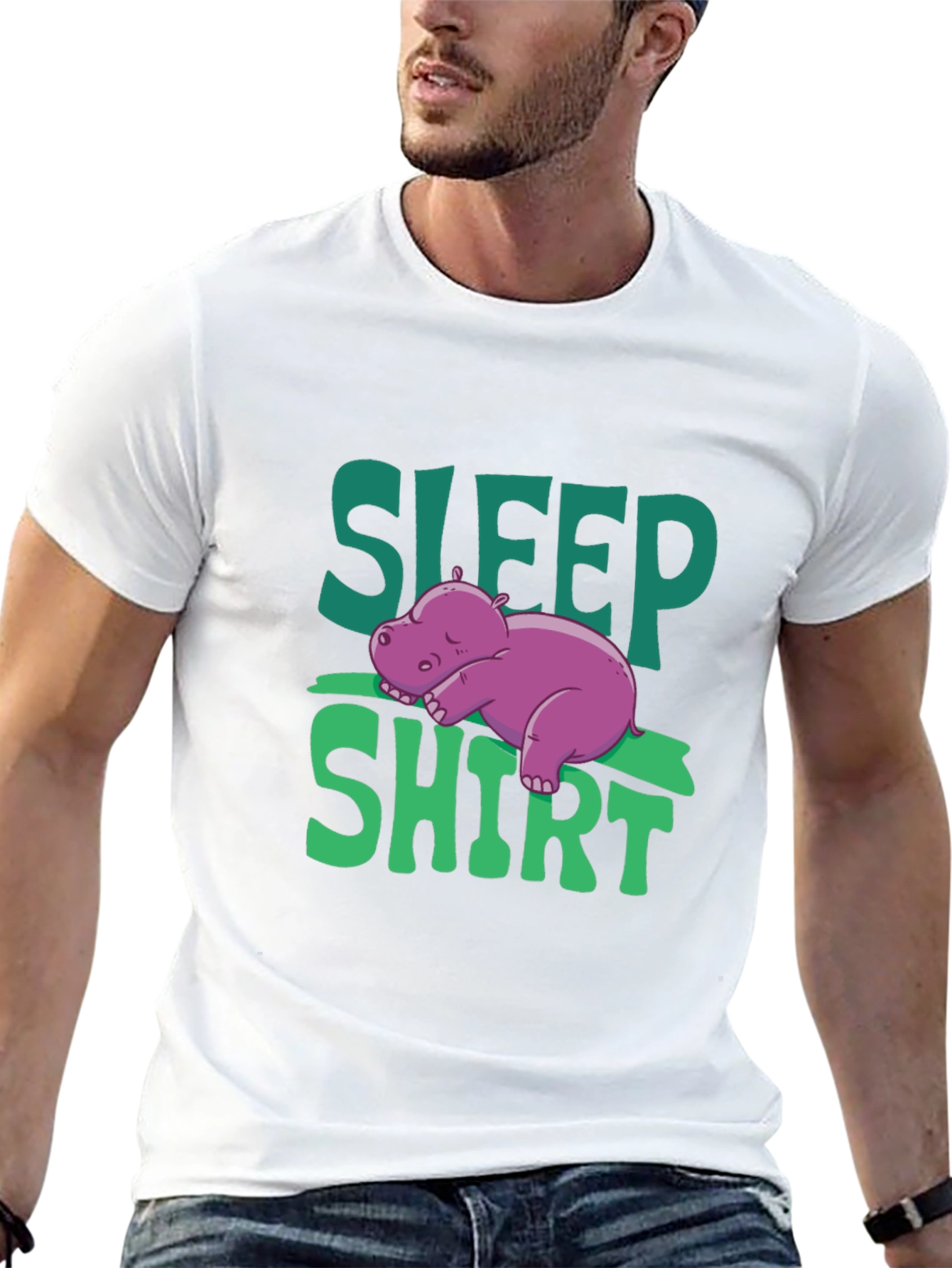 Sleep Shirt Funny Hippo Mens Black T-Shirt