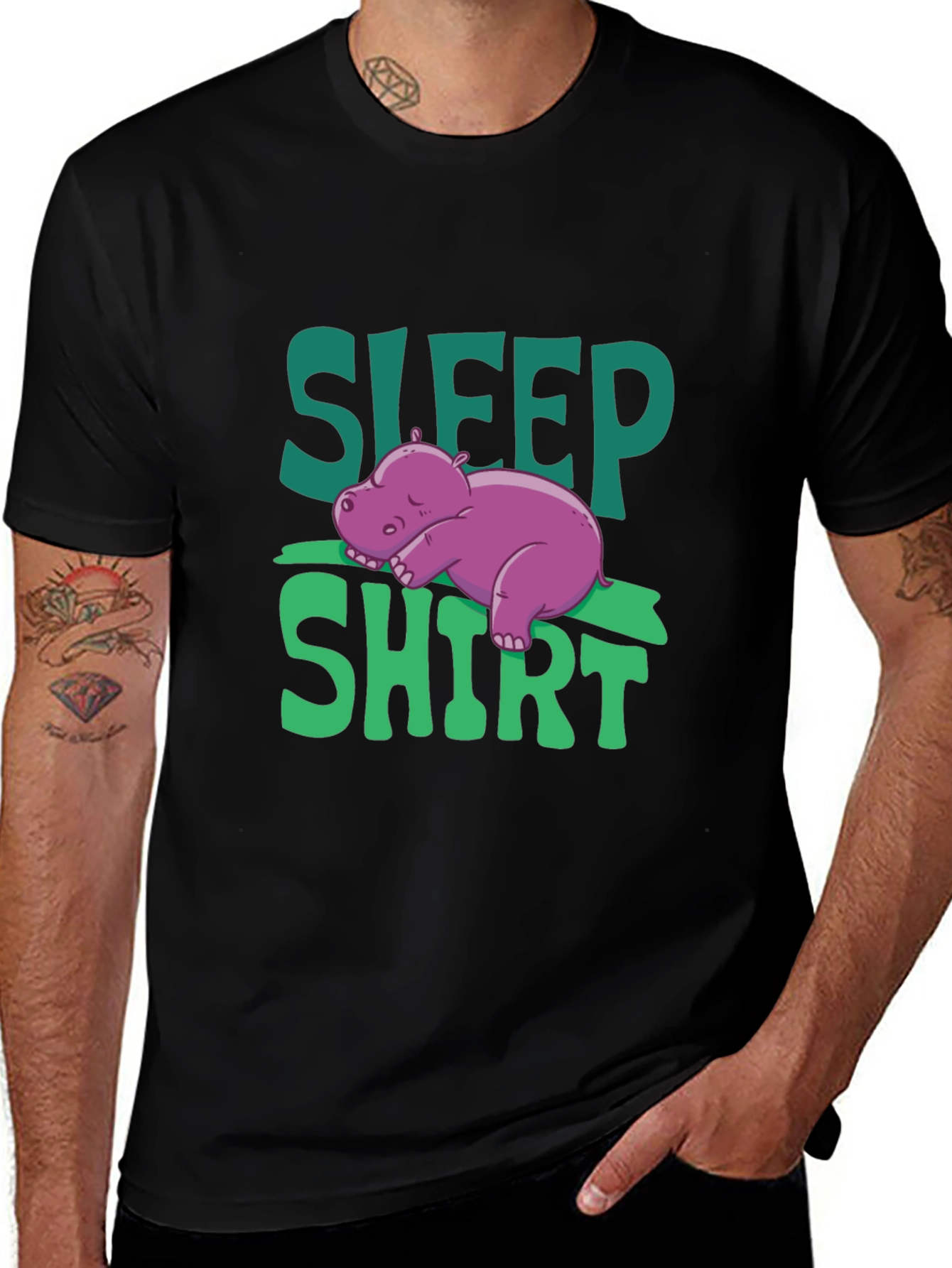 Sleep Shirt Funny Hippo Mens Black T-Shirt
