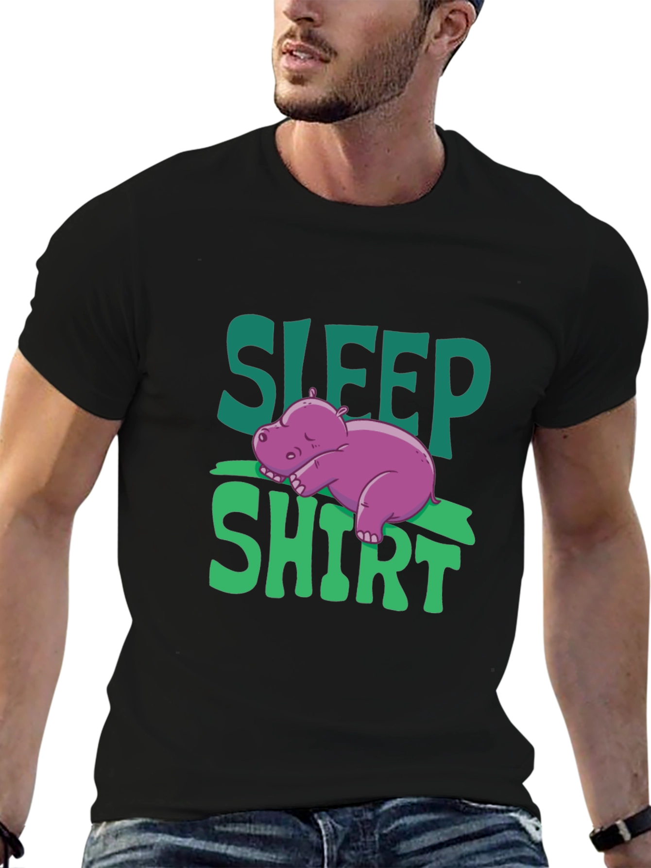 Sleep Shirt Funny Hippo Mens Black T-Shirt