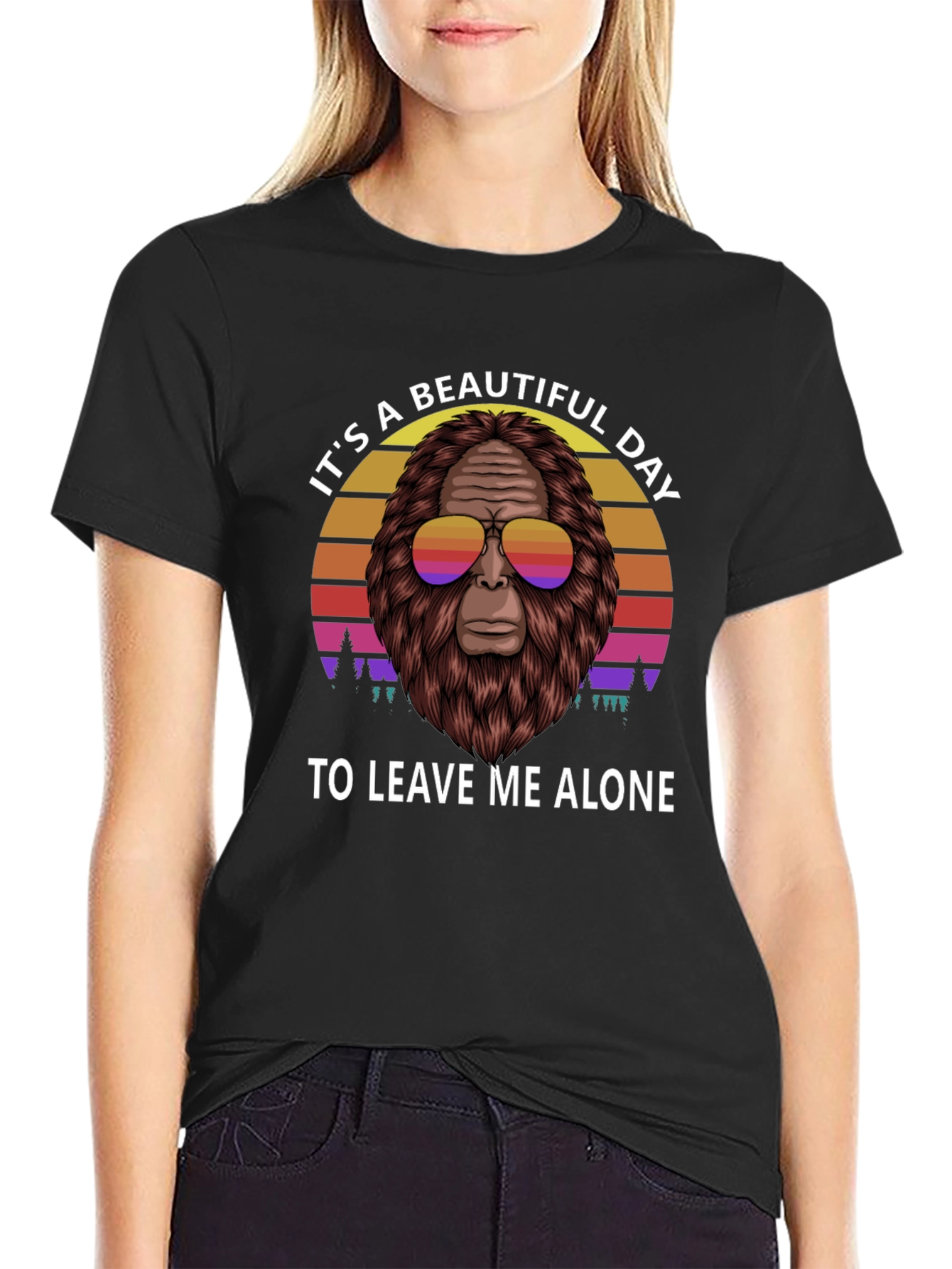 Sasquatch Leave Me Alone Graphic Tee -  Black