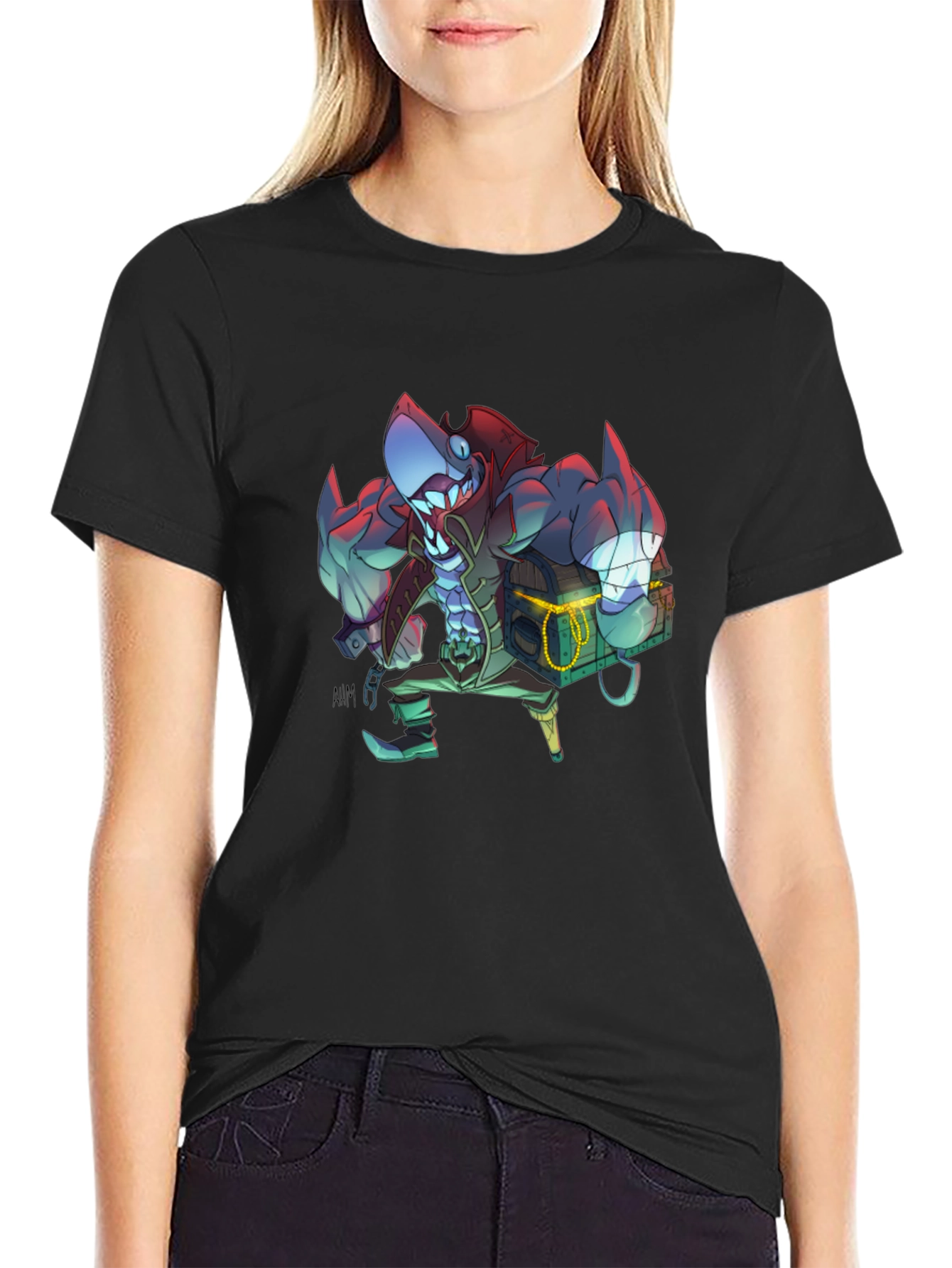 Shark Pirate Graphic Black T-Shirt
