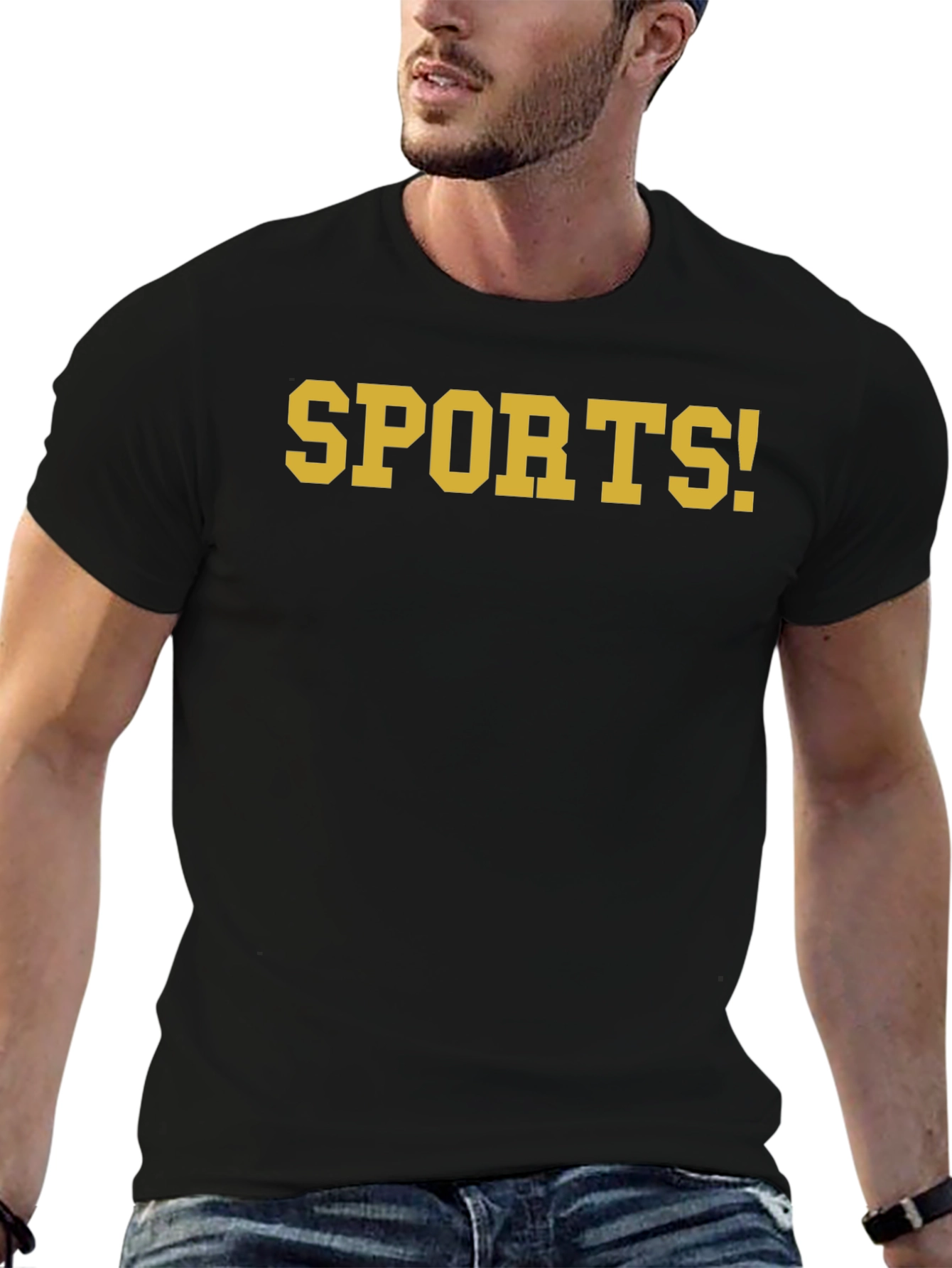 Mens SPORTS! Black Graphic T-Shirt