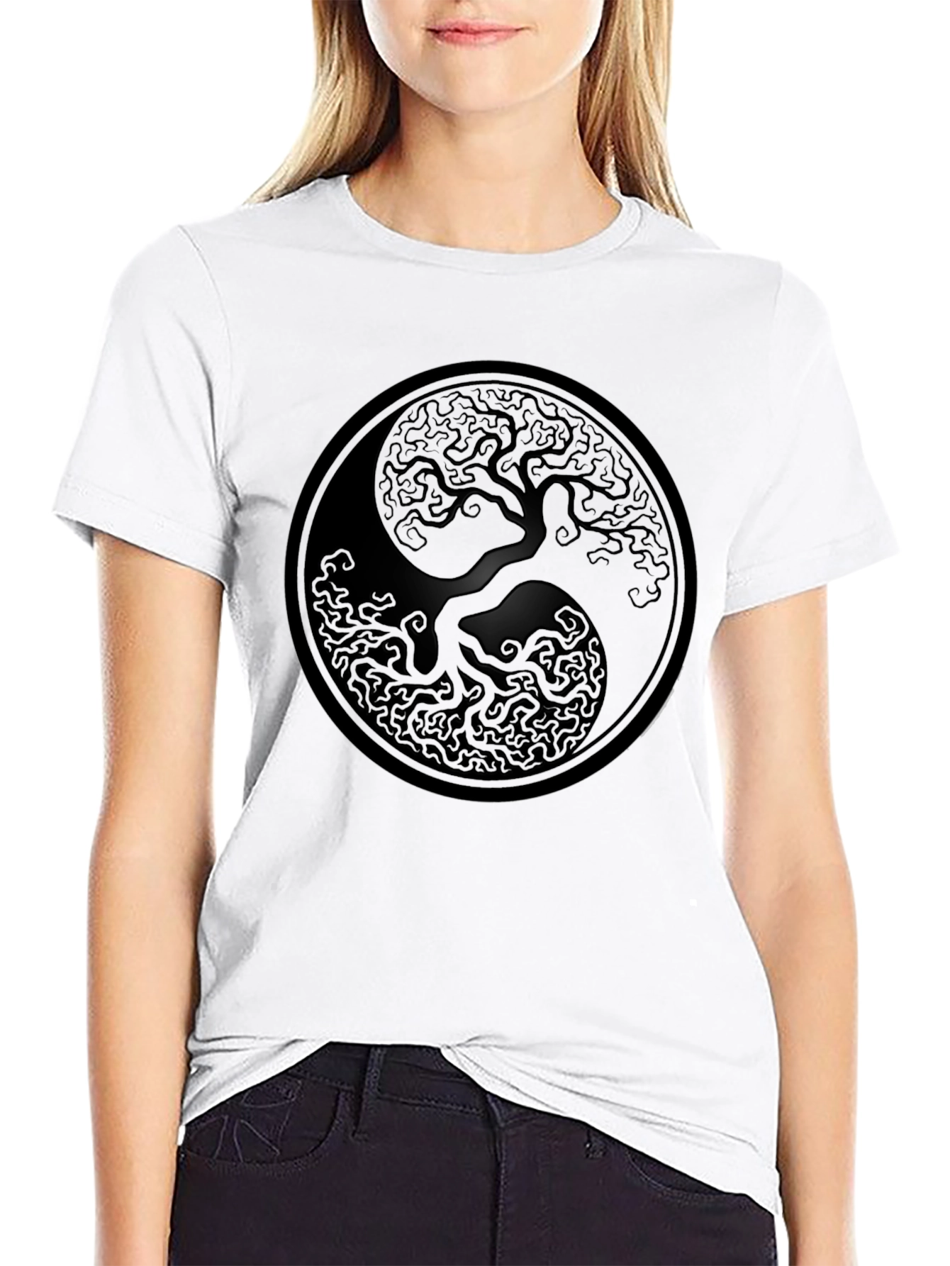 Yin Yang Tree Graphic Tee - Black