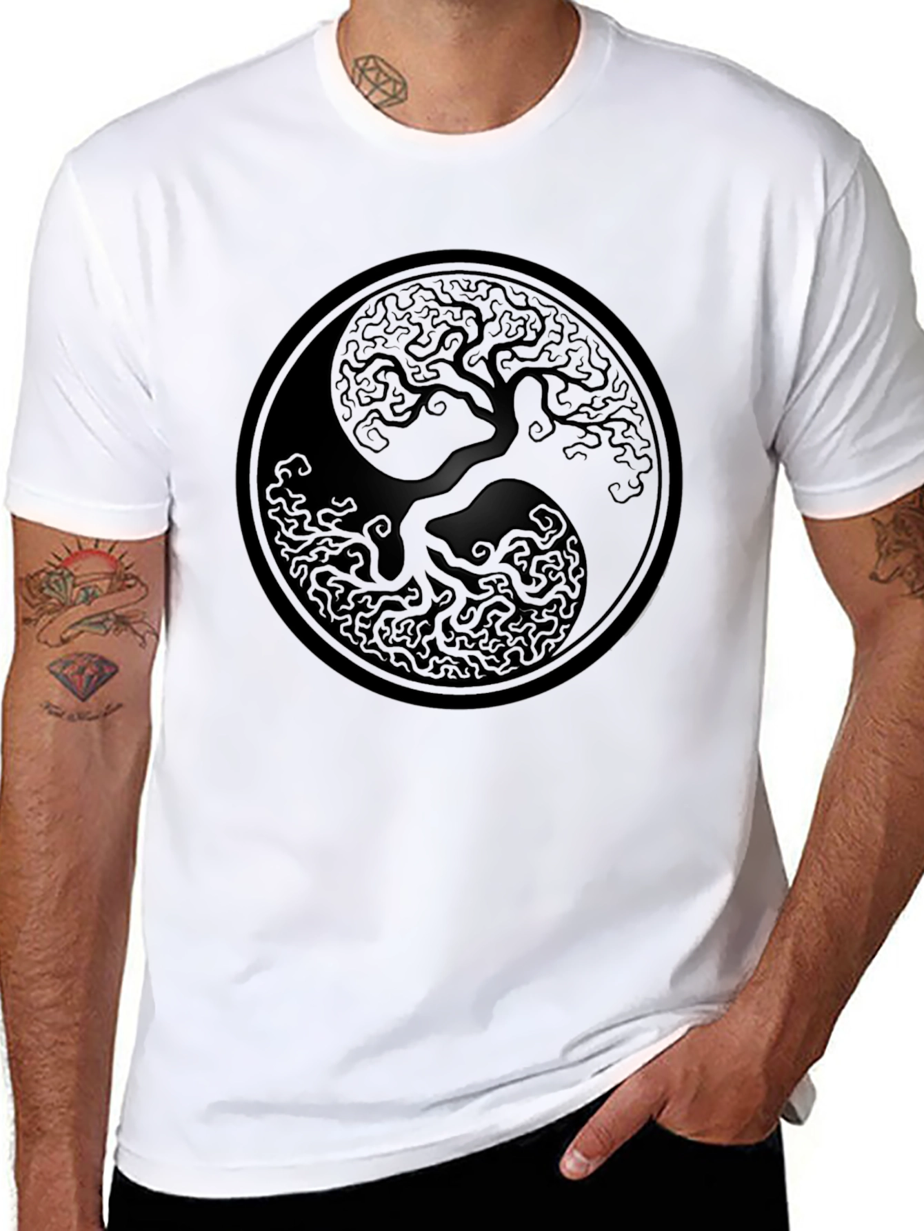 Yin Yang Tree Graphic Tee - Black