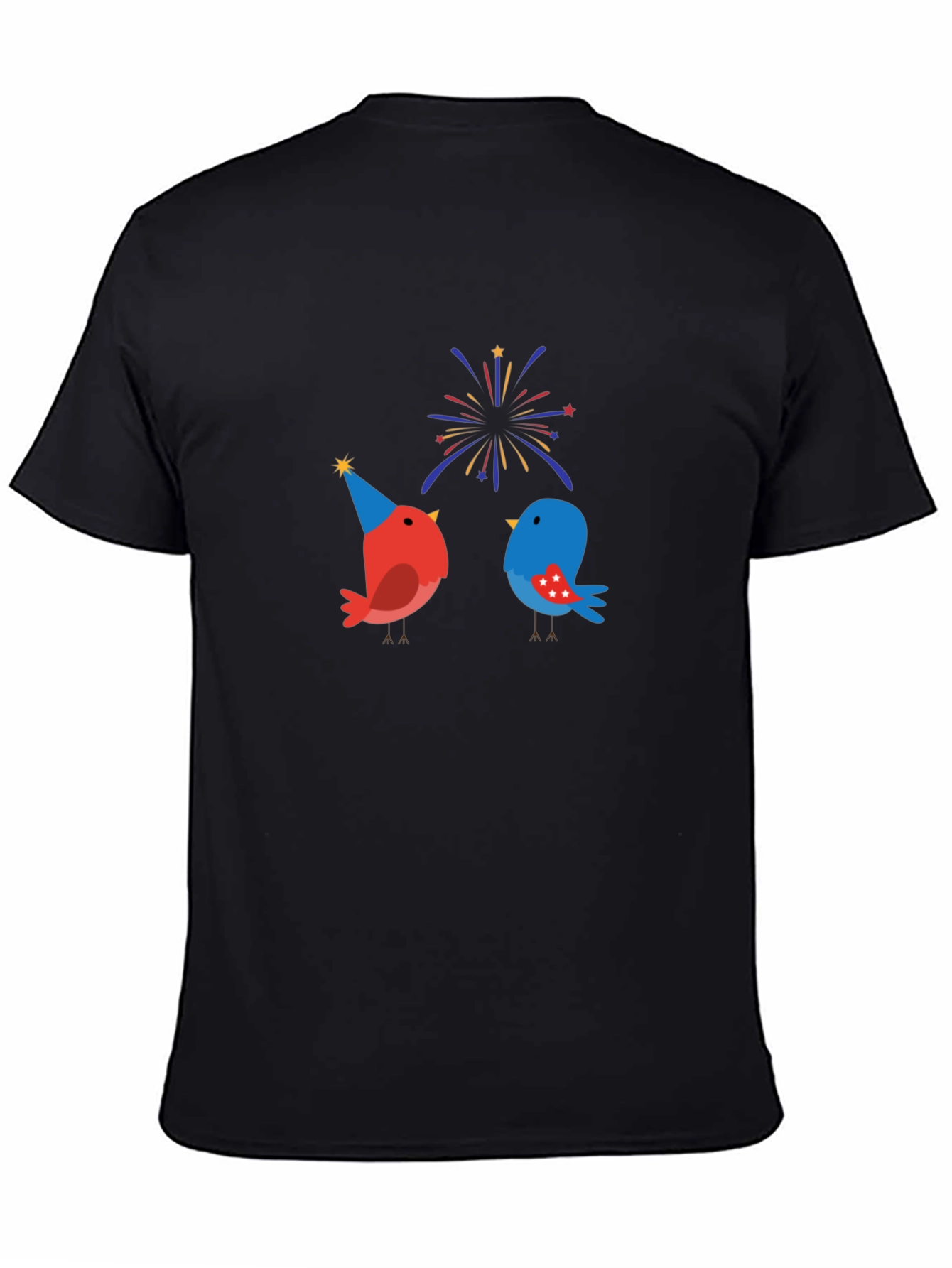 Festive Bird Graphic Black T-Shirt