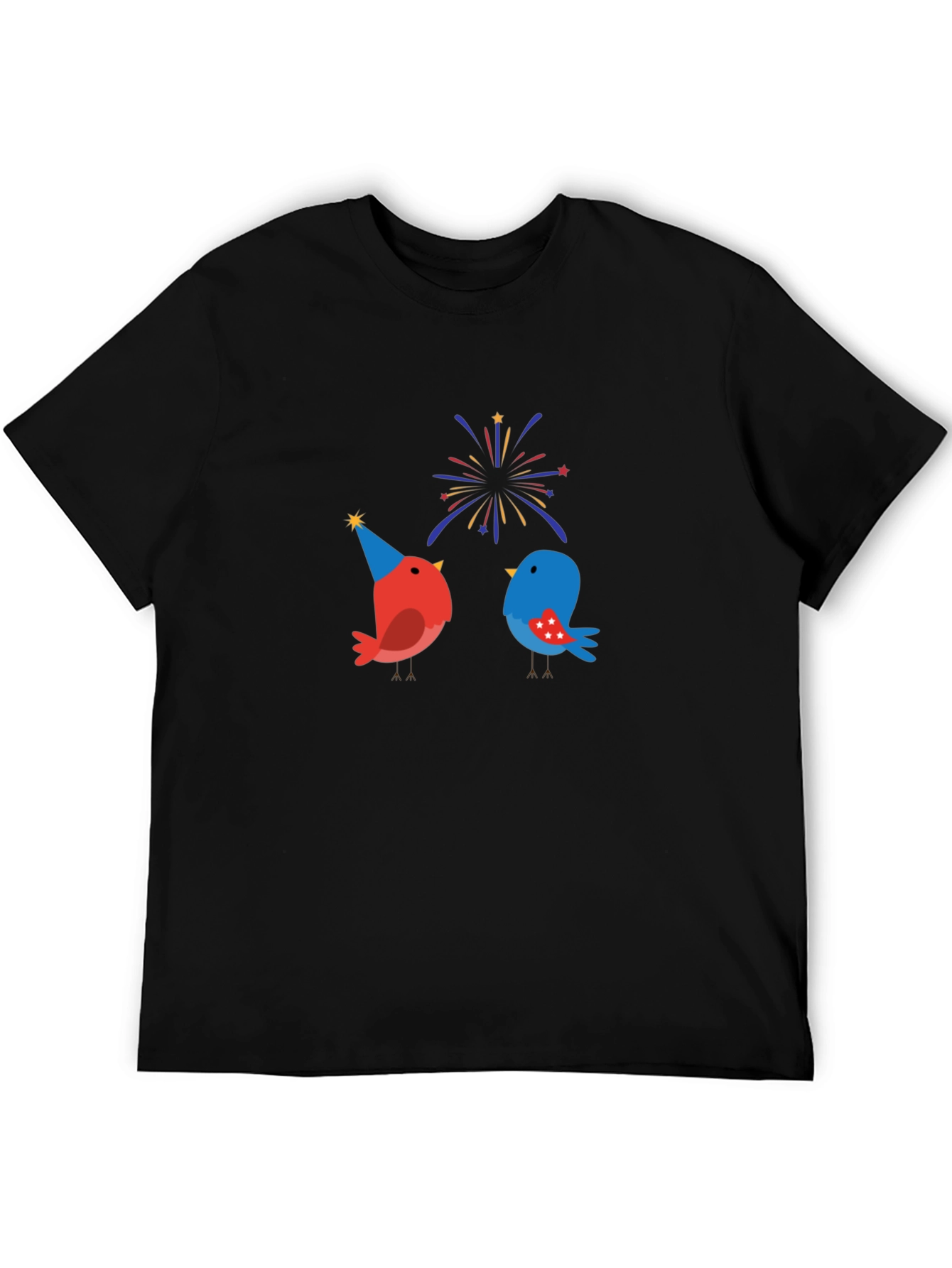 Festive Bird Graphic Black T-Shirt