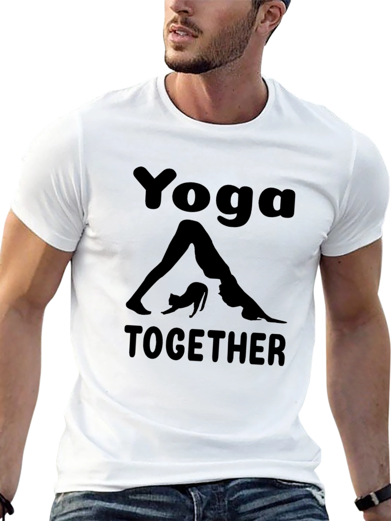 Yoga Together Graphic Tee - Black Cotton Blend T-Shirt