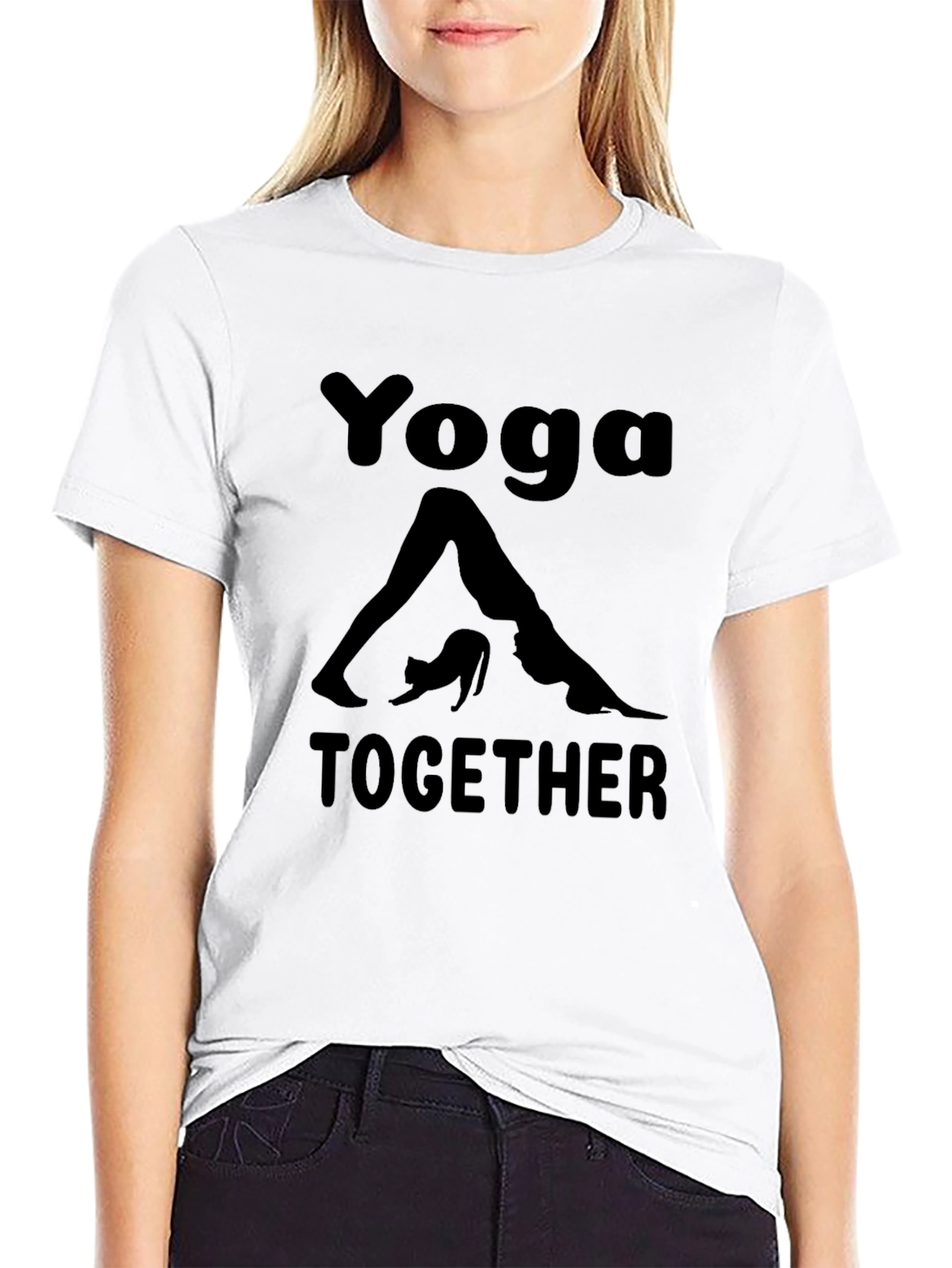 Yoga Together Graphic Tee - Black Cotton Blend T-Shirt