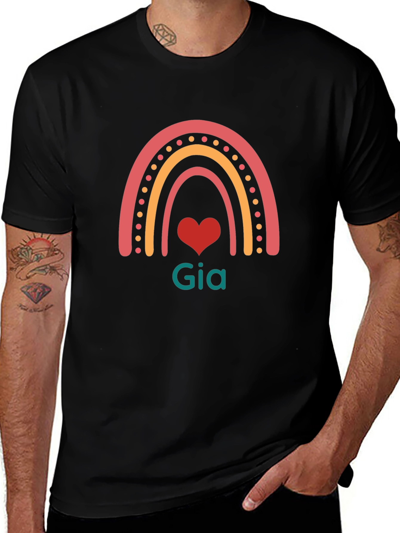 Rainbow Gia Heart T-Shirt - Black