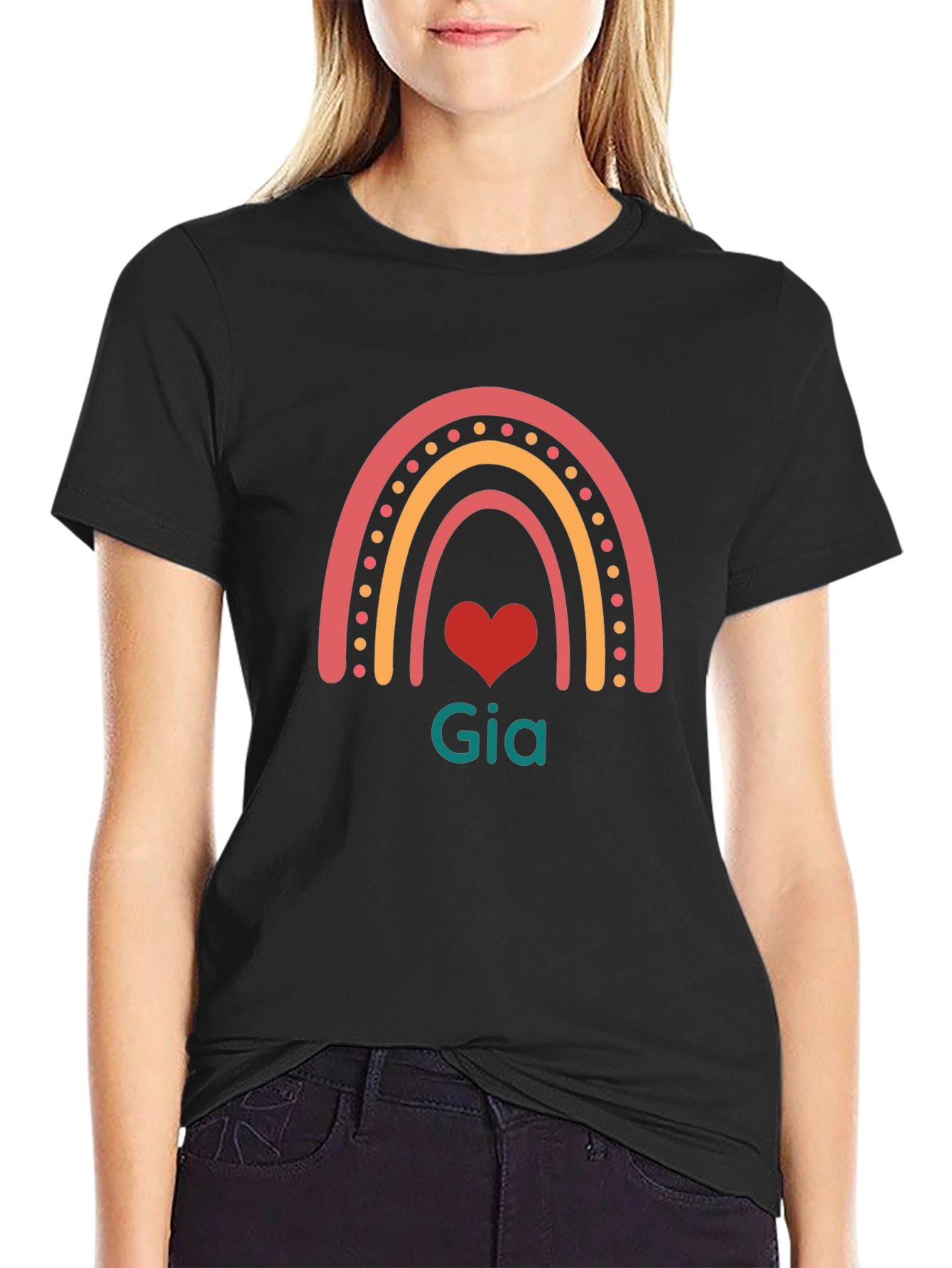 Rainbow Gia Heart T-Shirt - Black