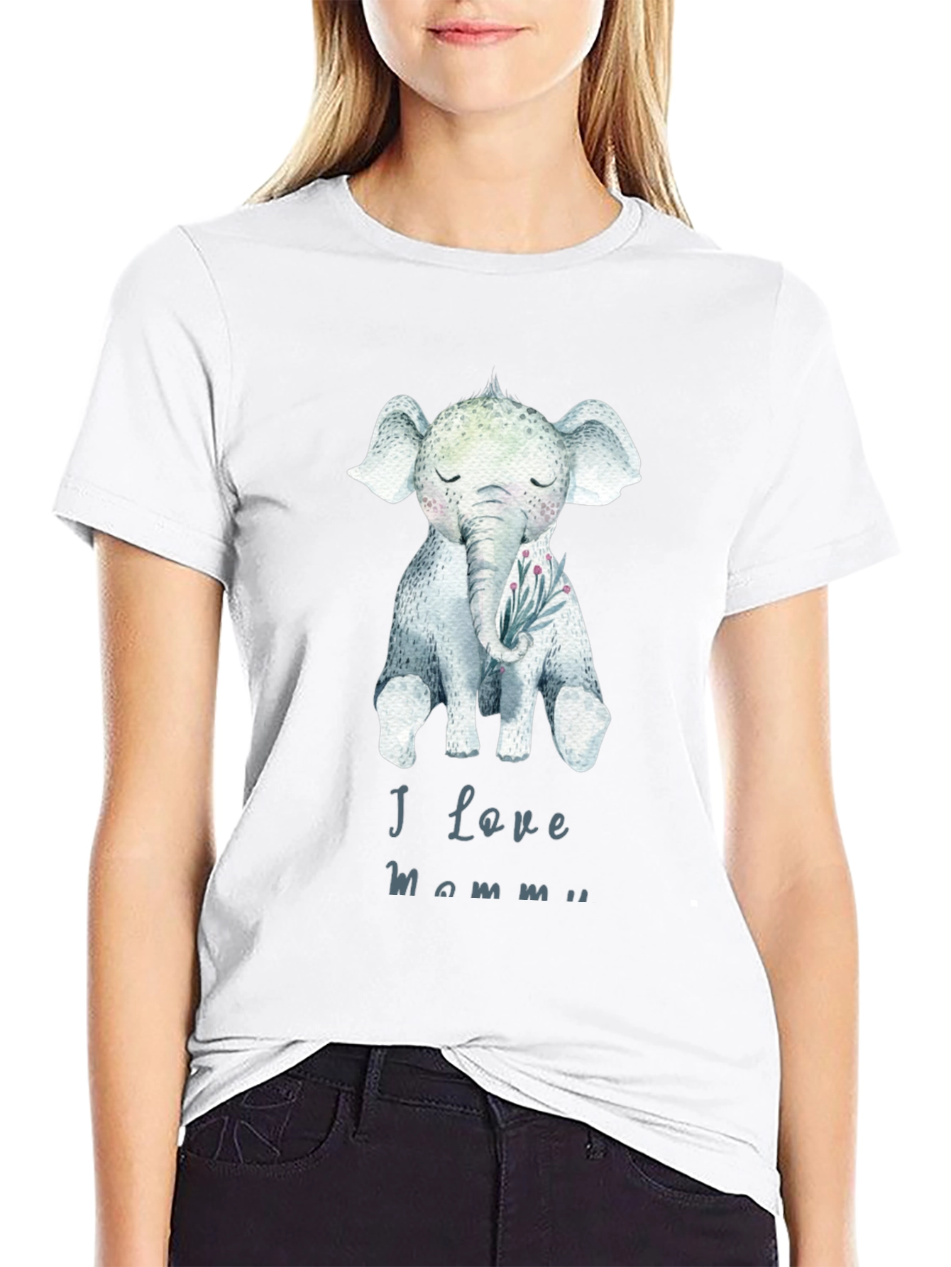 Cute Elephant I Love Mommy Graphic Tee