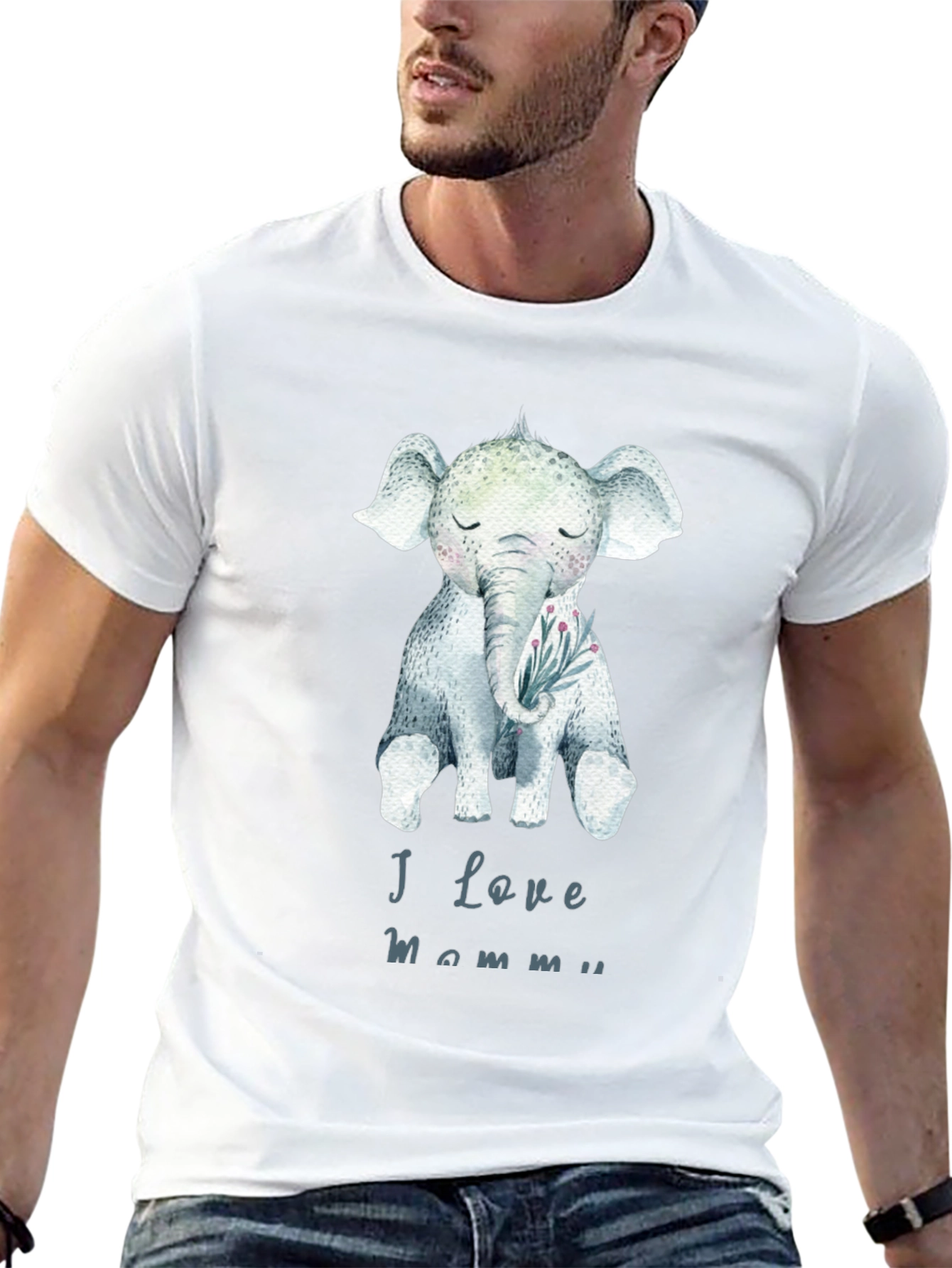 Cute Elephant I Love Mommy Graphic Tee